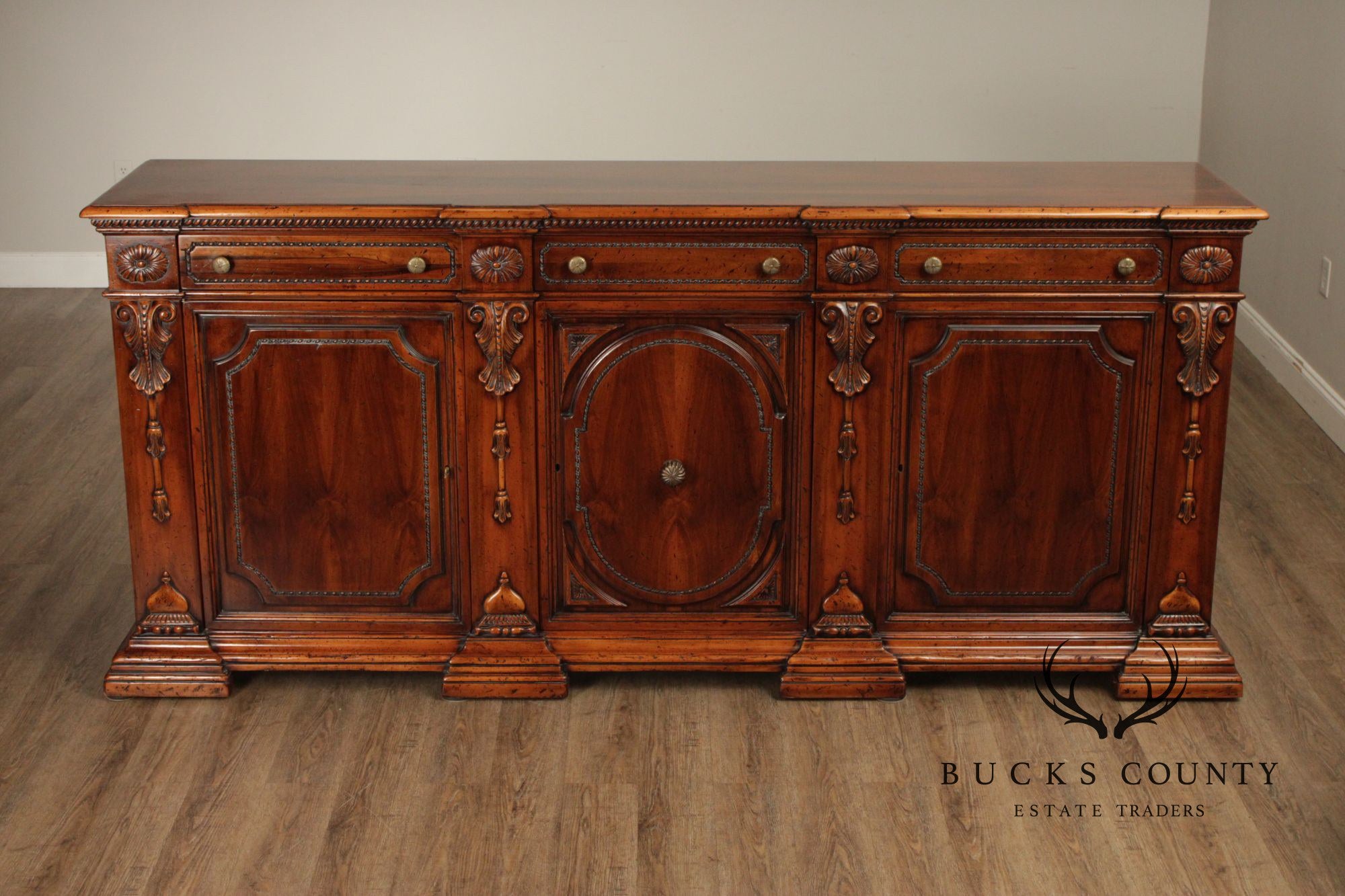 Francesco Molon XVI Century Style Large Walnut Carved Sideboard