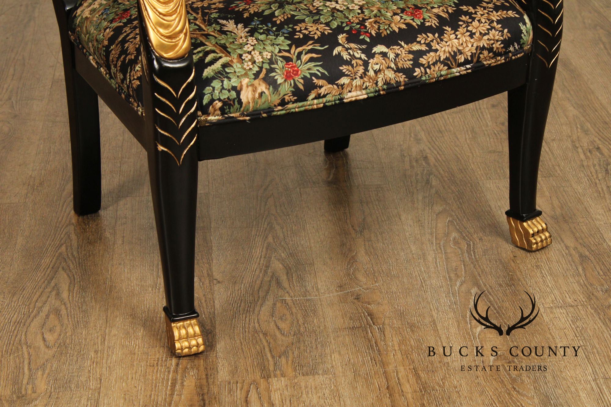 Empire Style Ebonized and Partial Gilt Armchair