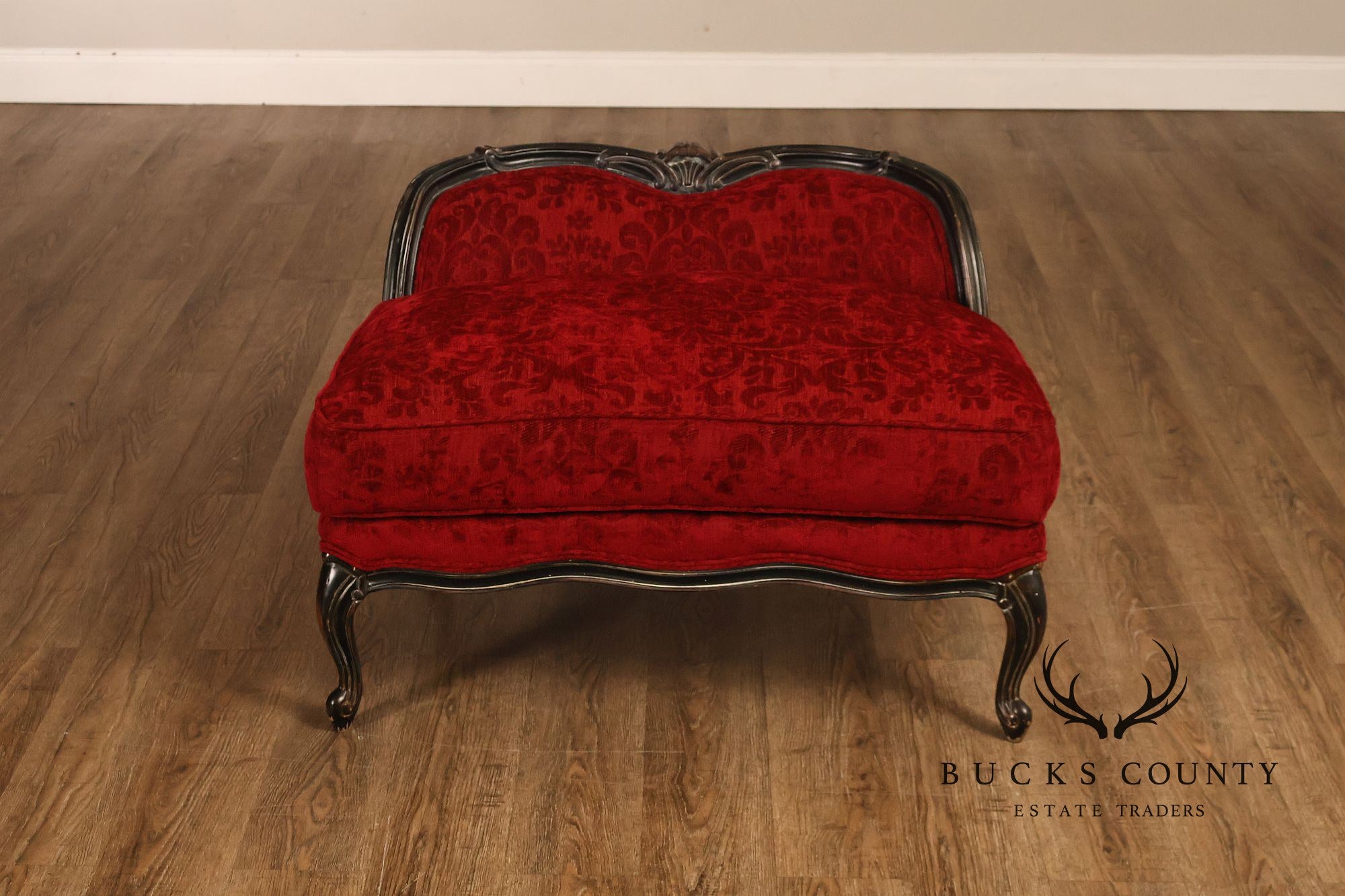 Henredon Louis XV Style Pair Of Red Upholstered Bergère Lounge Chairs