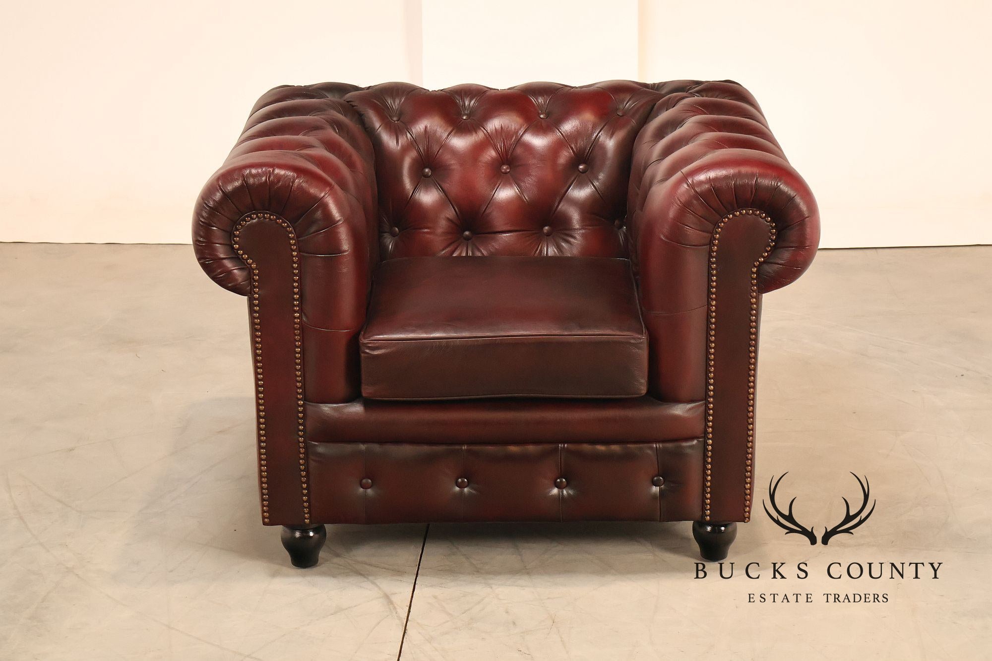 Chesterfield Style Pair of Oxford Red Leather Club Chairs