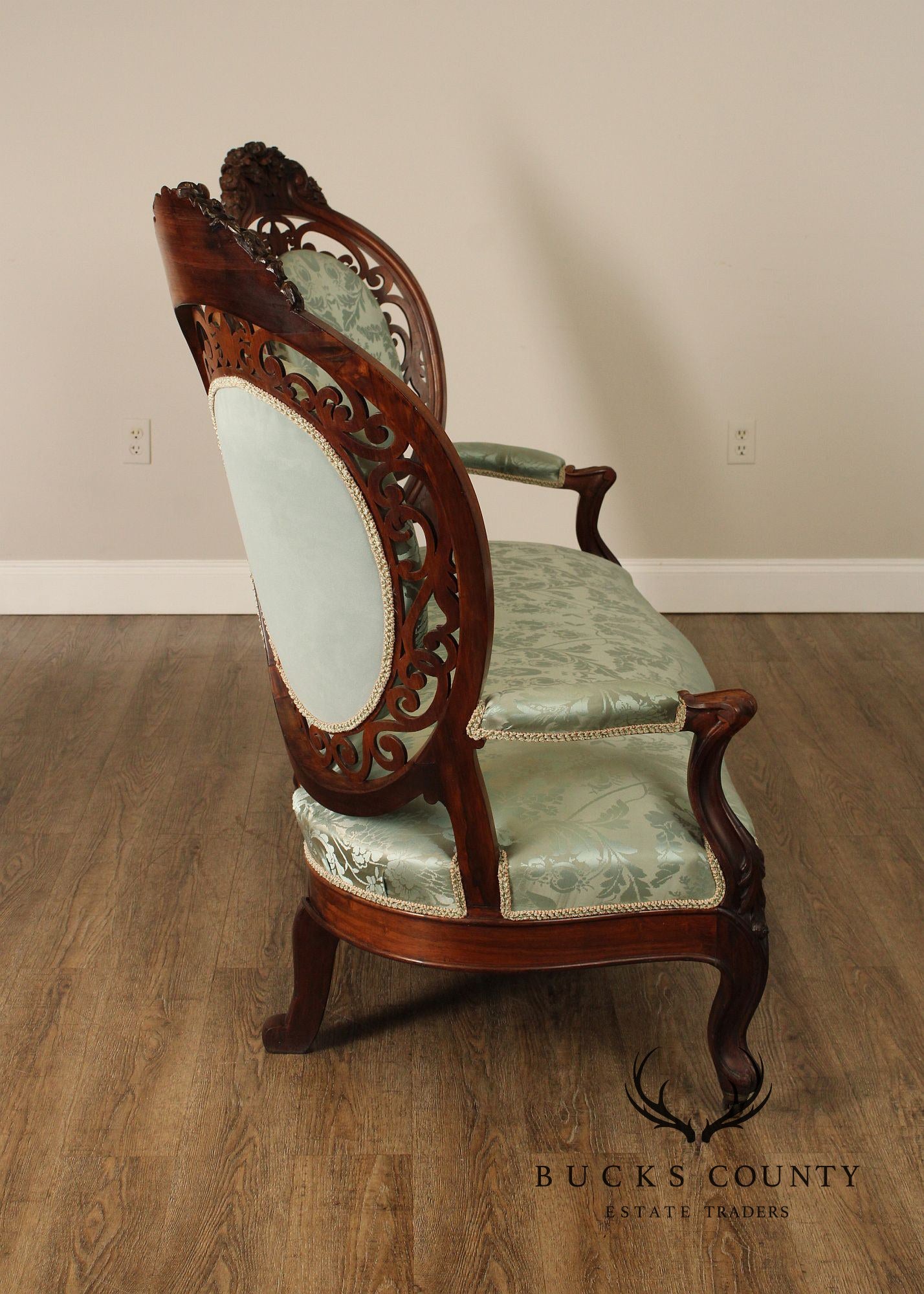 Antique Victorian Rococo Revival Rosewood Carved Sofa