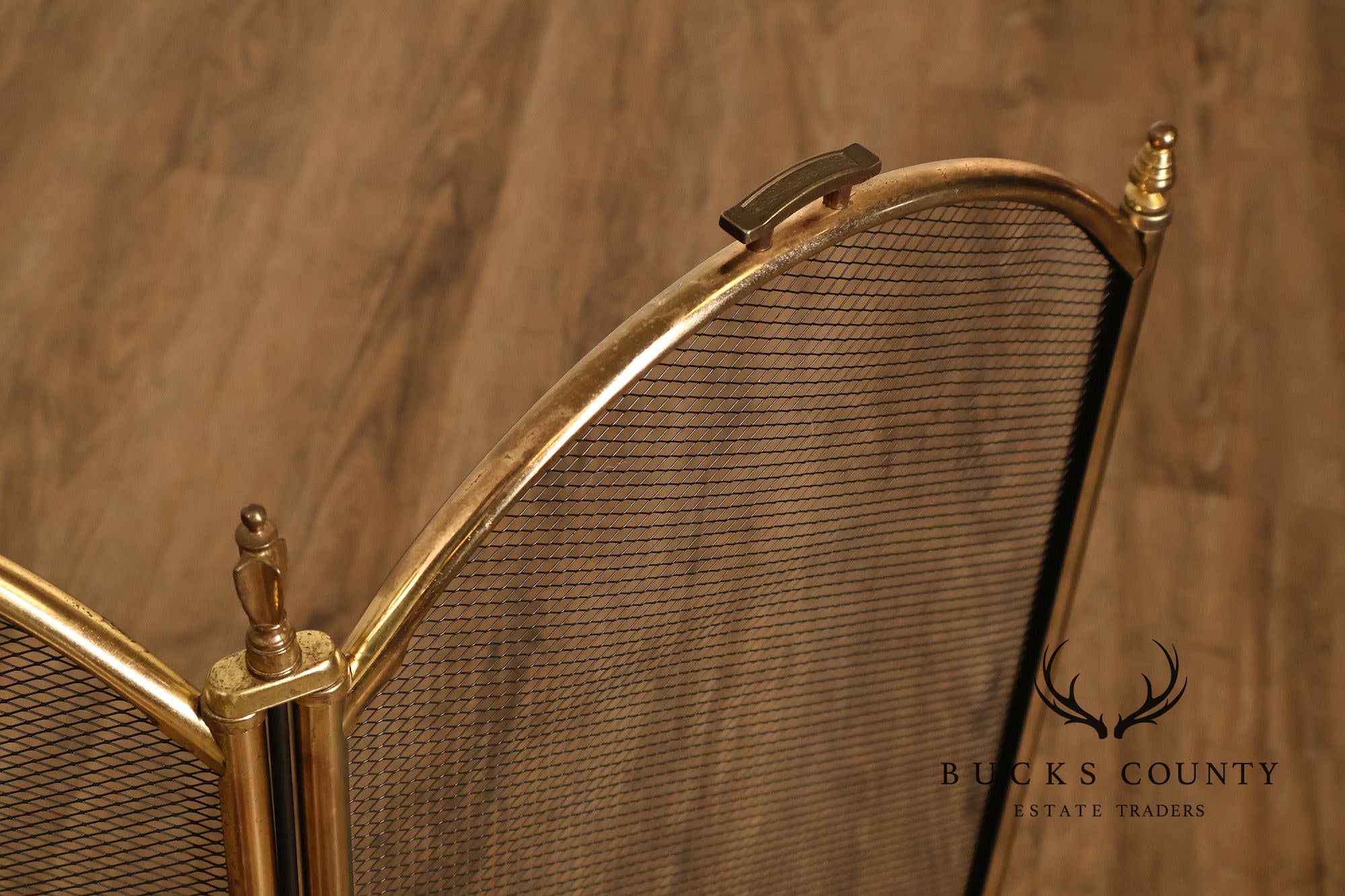 Vintage Brass Four-Panel Folding Fireplace Screen