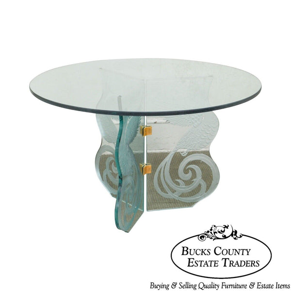 Contemporary Phoenix Etched Round Glass Dining Table (possibly Pace)