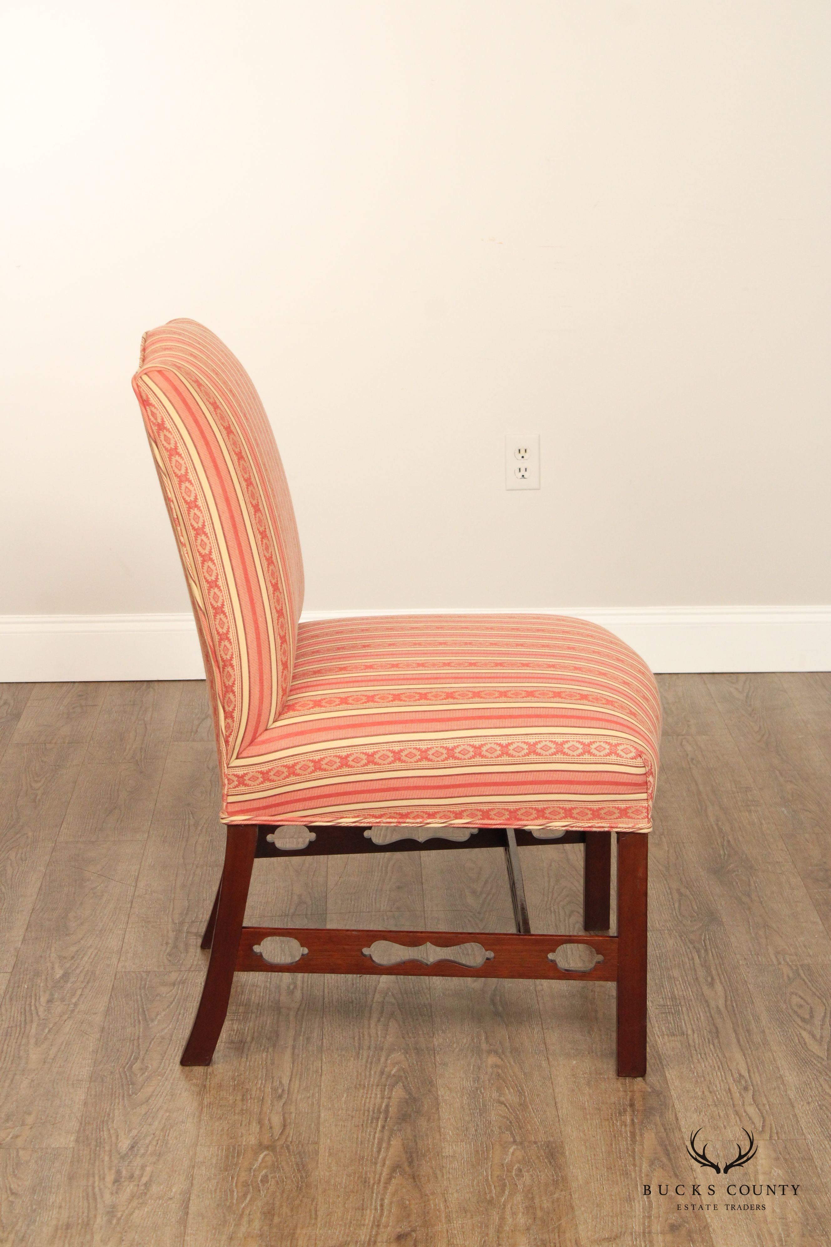 Chippendale Style Custom Upholstered Pair Of Mahogany Side Chairs