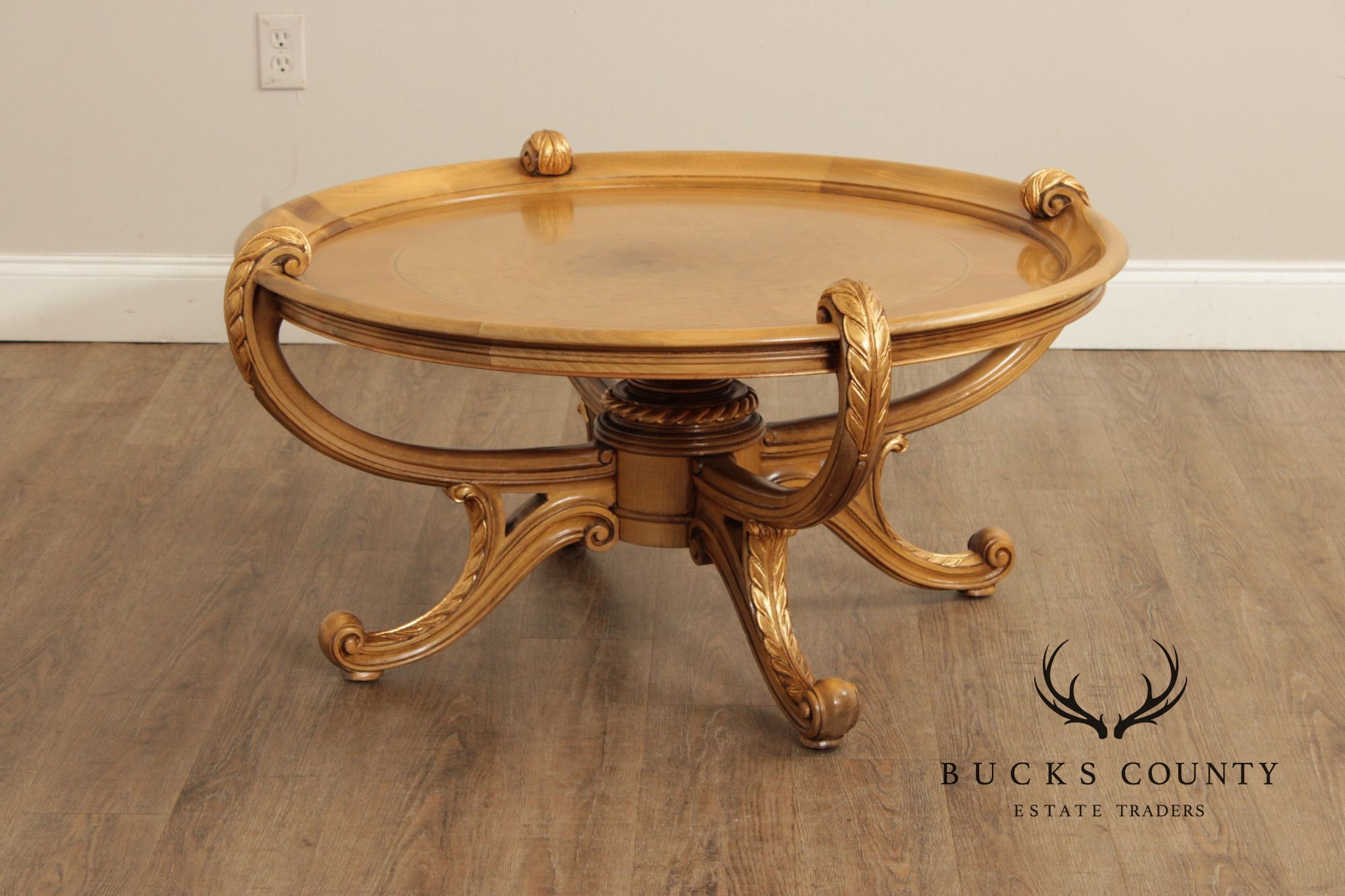 Colombo Mobili Round Italian Carved Partial Gilt Coffee Table