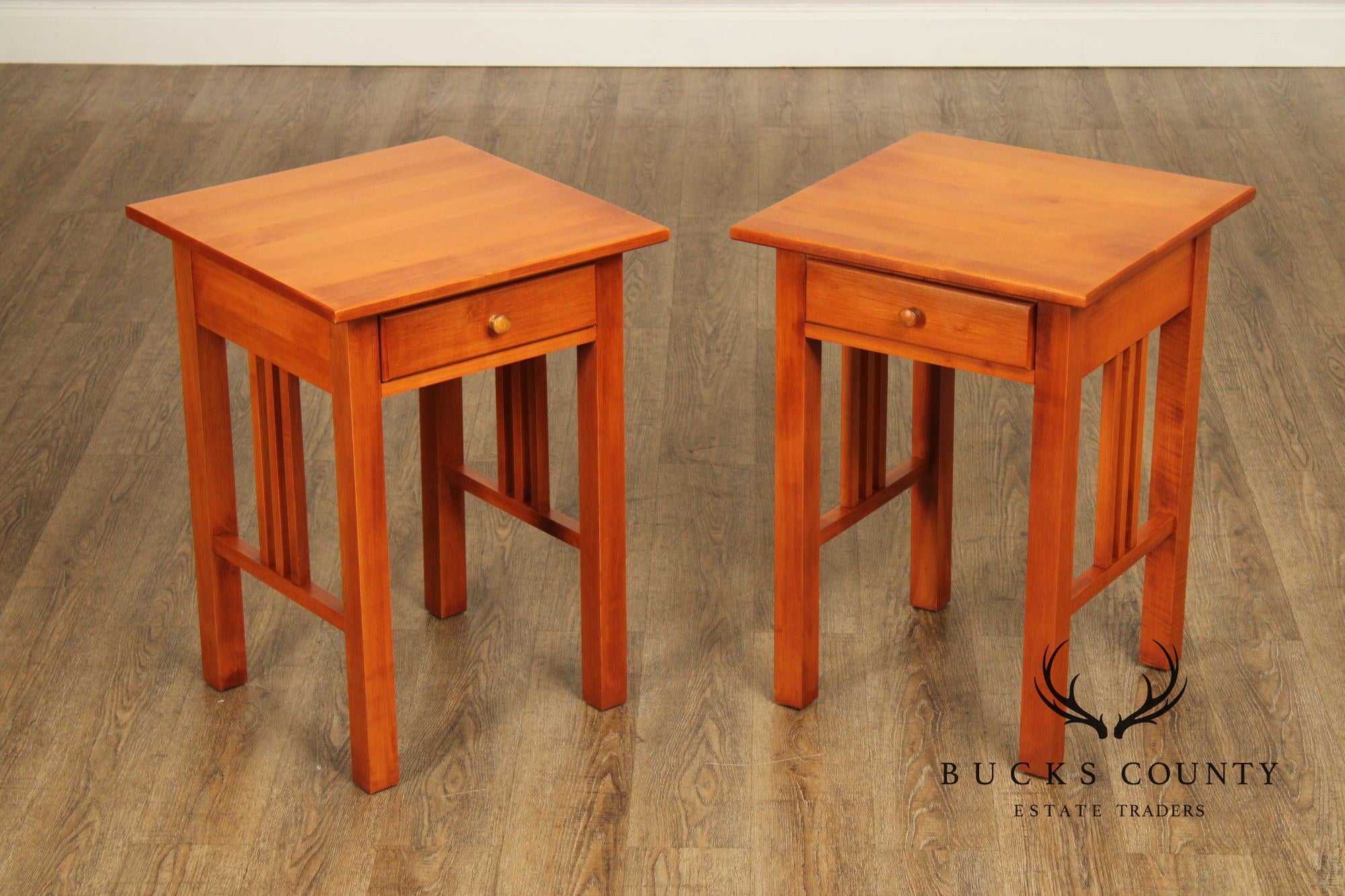 Mission Style Pair of Maple Spindle Nightstands