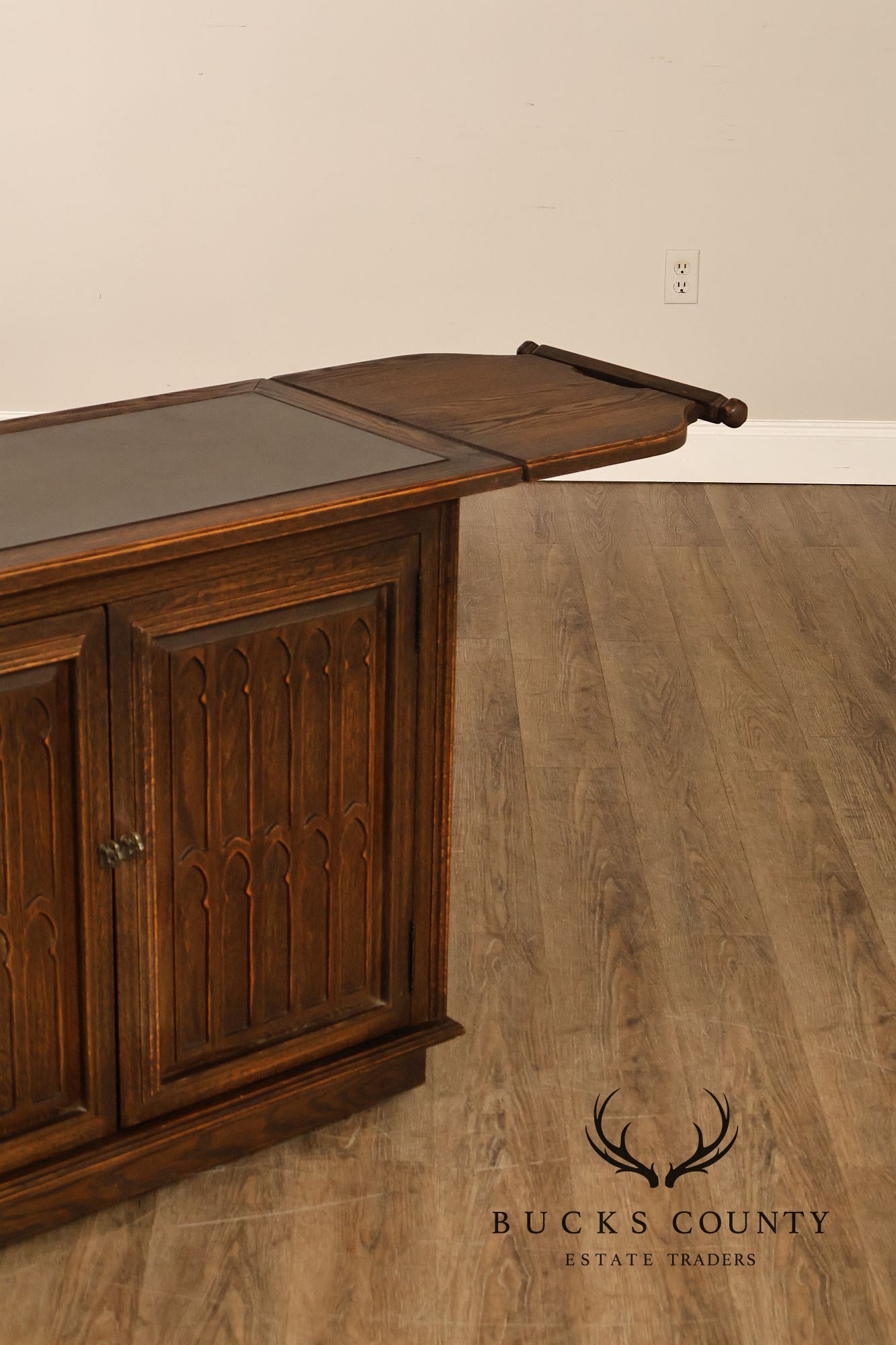 Jamestown Lounge Co. Gothic Revival Vintage Oak Drop-Leaf Server