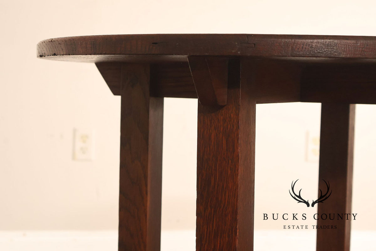 Antique Limbert Arts And Crafts Oak Round Lamp Table