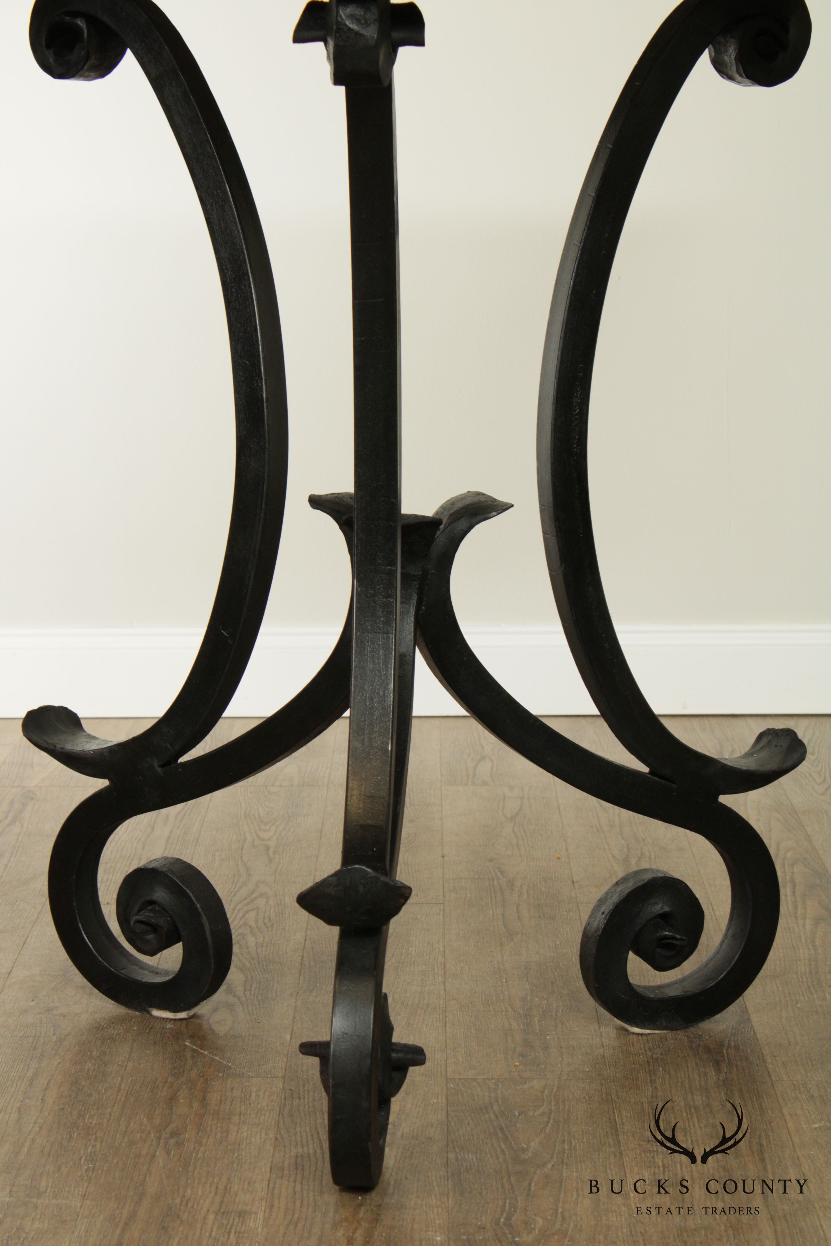 Hand Forged Iron Base 42" Pub Table Square Travertine Top