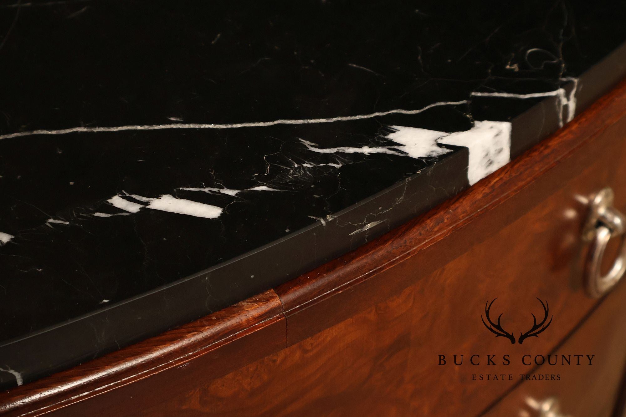 Thomasville Bogart Collection Pair of Marble Top Burlwood Commodes