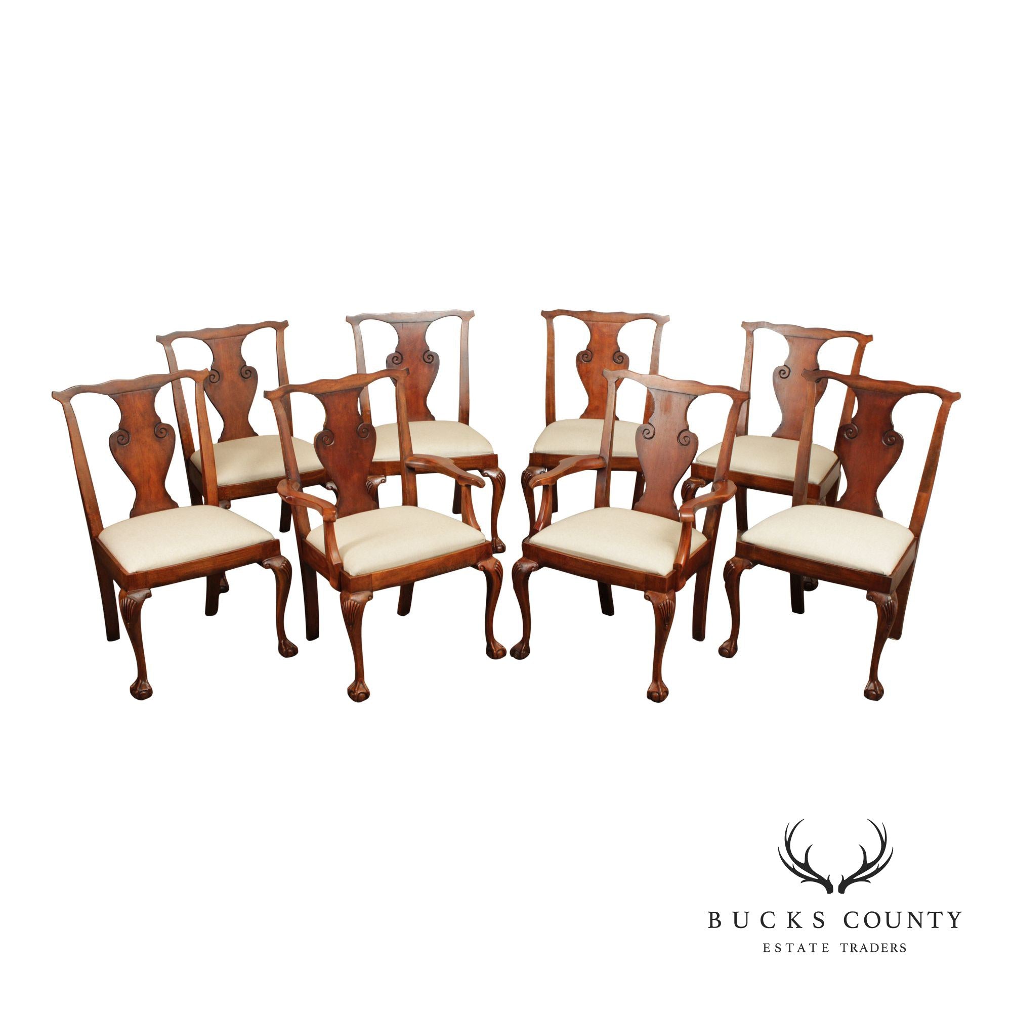 Ralph Lauren Georgian Style Set Of Eight Carved Dining Chairs