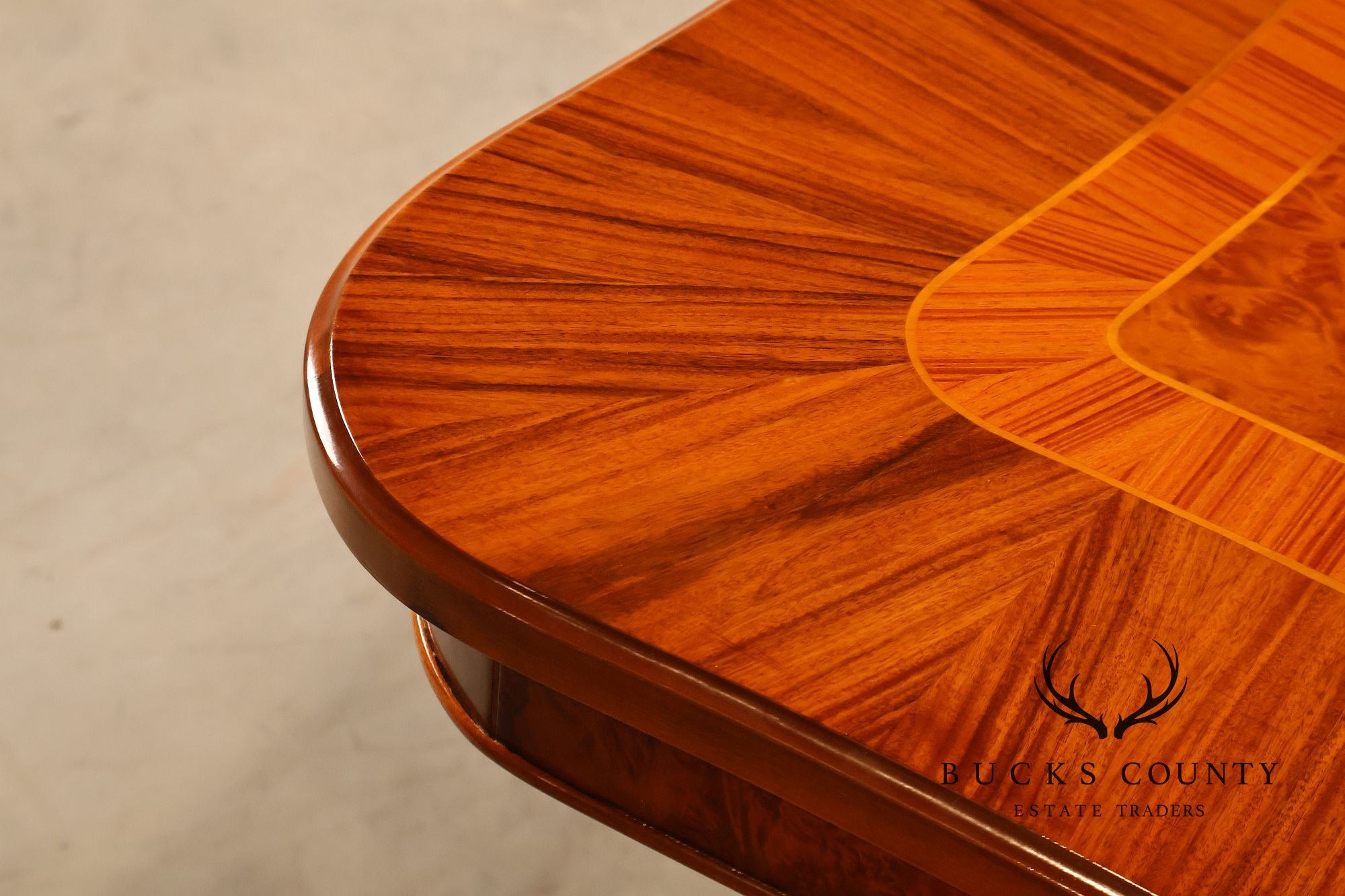 Exceptional Italian Burlwood Inlaid Double Pedestal Extendable Dining Table