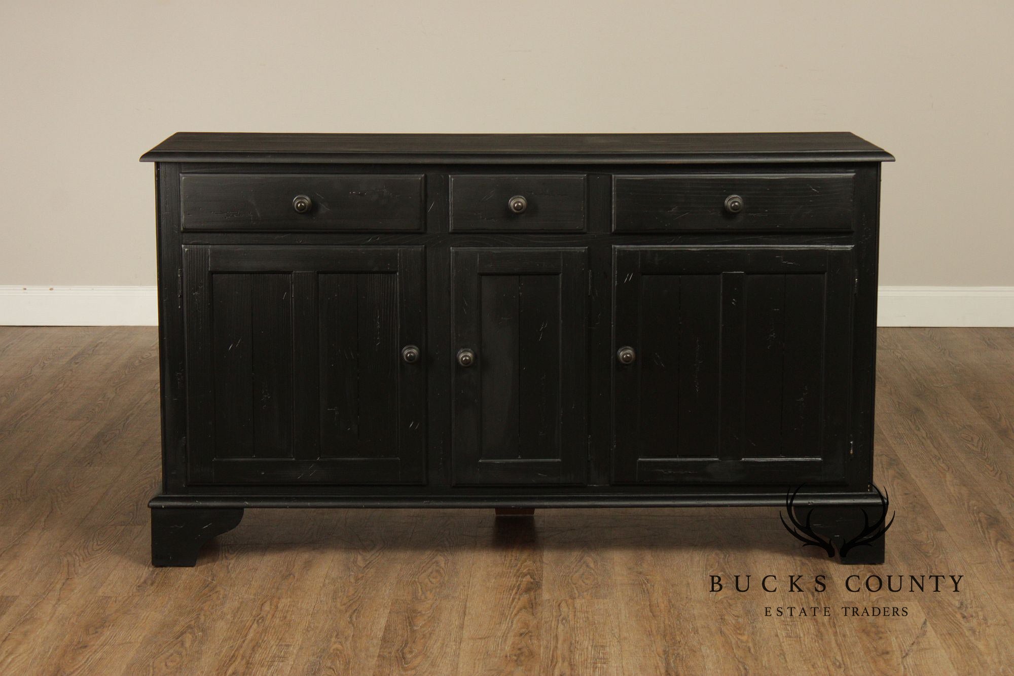 Ethan Allen Made In America Black Painted Three Drawer Buffet