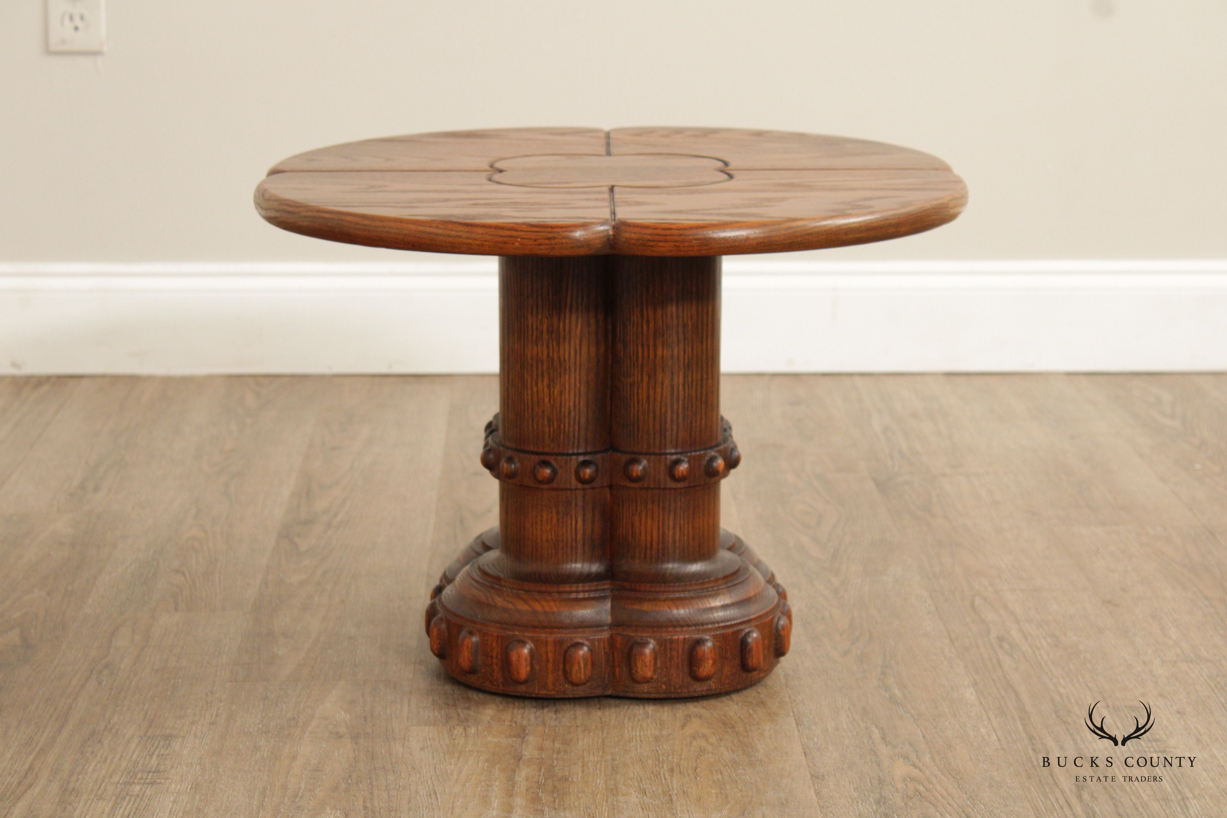 Vintage Pair Of Oak Carved Base Clover Top Side Tables