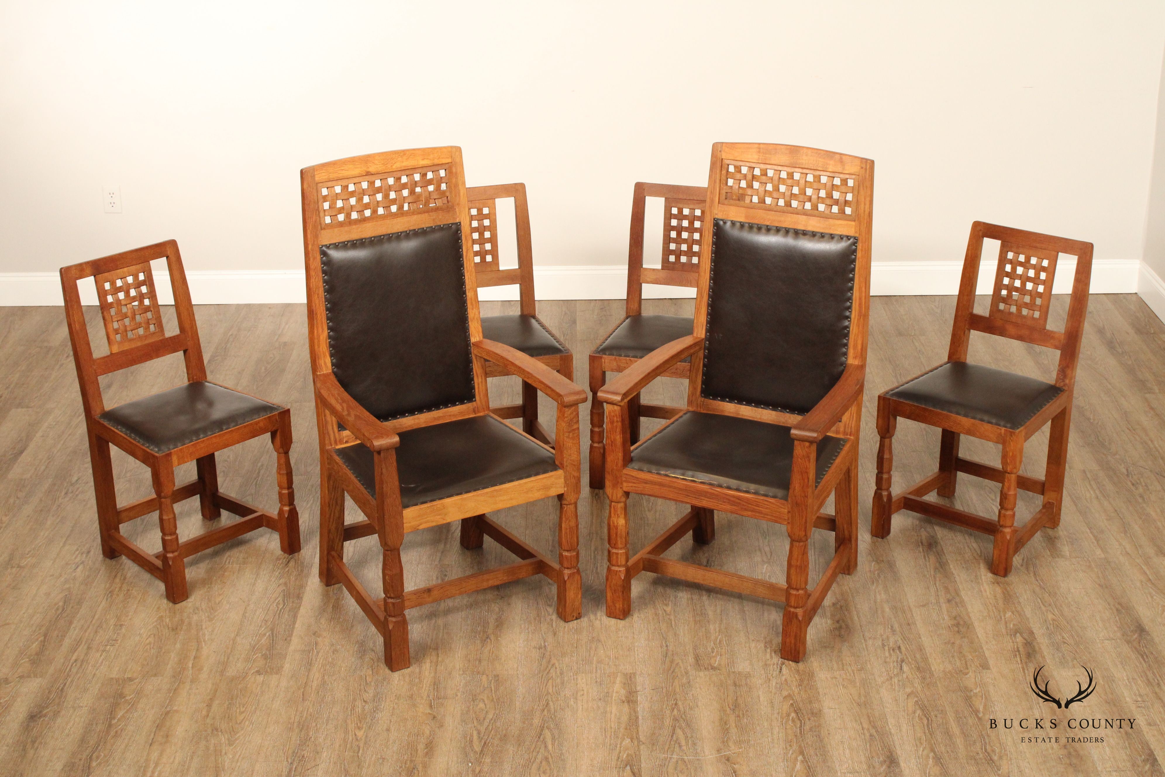 Derek Slater 'Fishman' Arts & Crafts Style Set of Six Dining Chairs