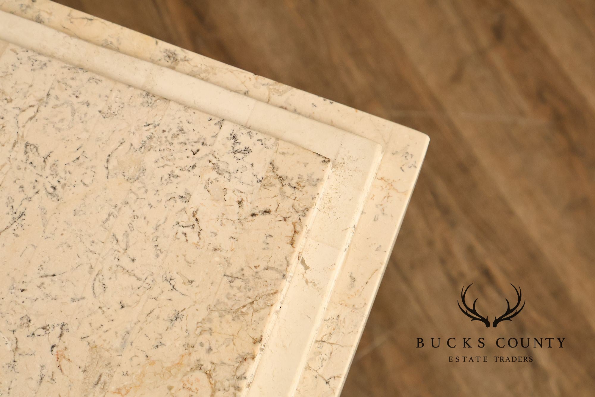Neoclassical Style Travertine Console Table With Metal Stretcher