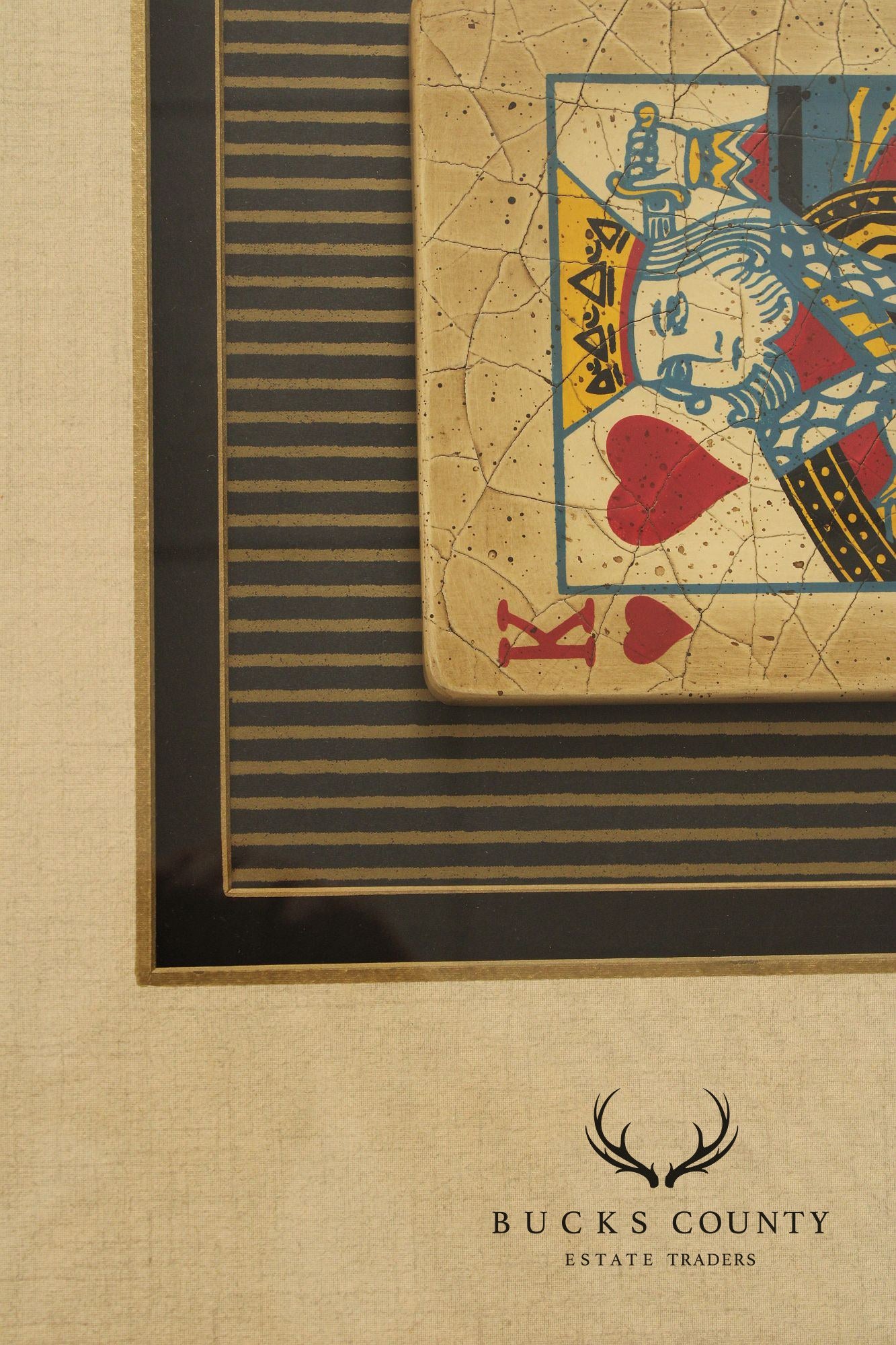 Framed Mixed Media Playing Cards, King & Queen of Hearts