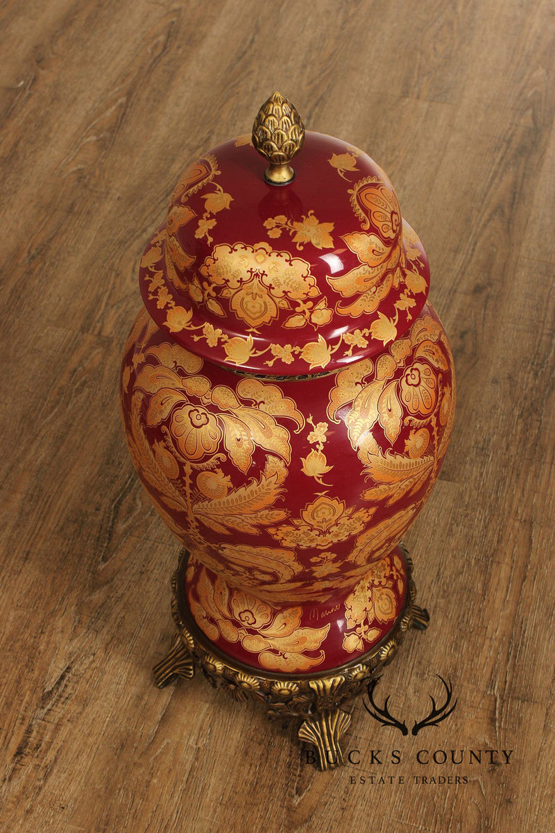 Red Versaille Porcelain And Bronze Temple Jar Vase