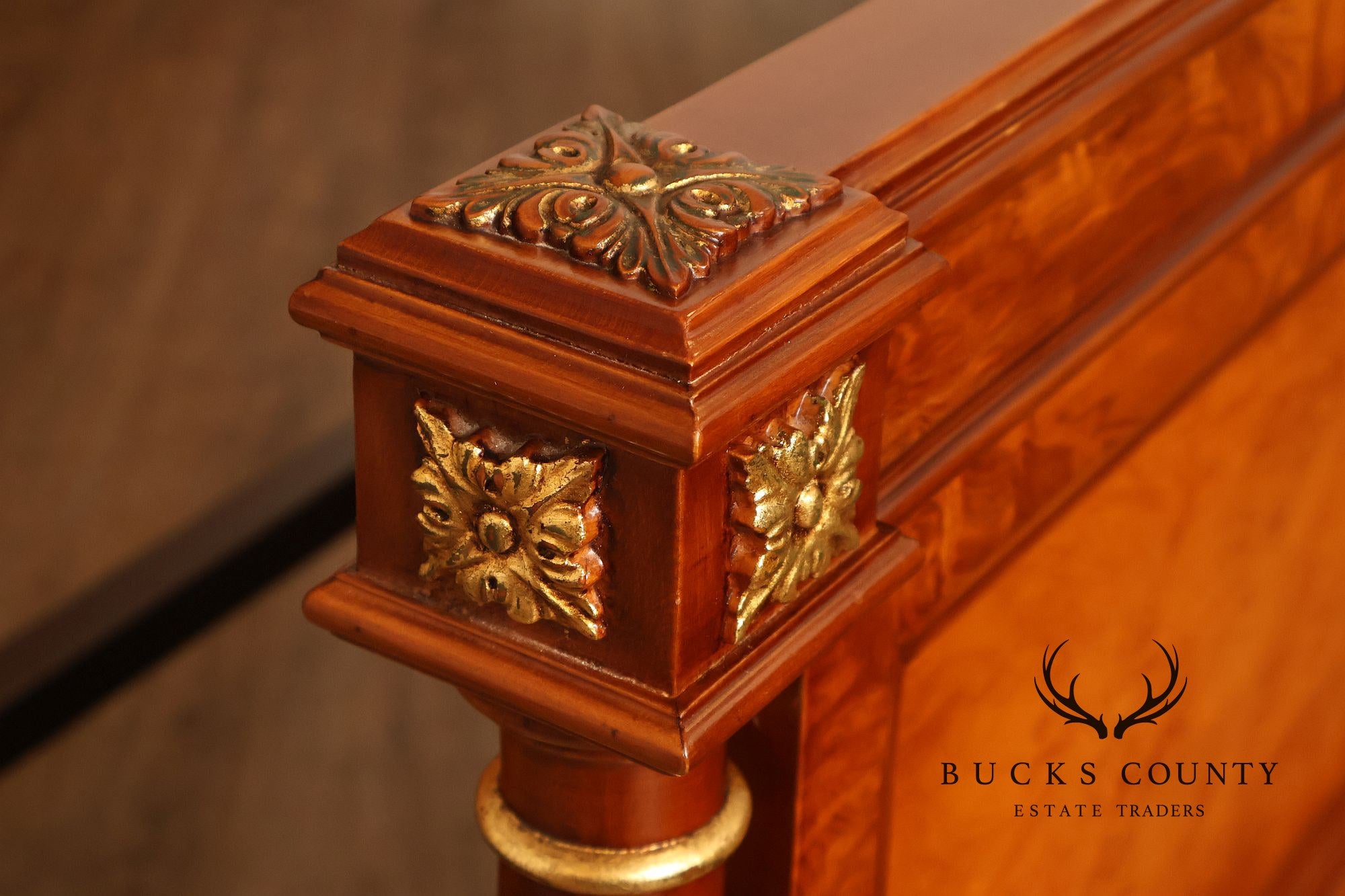 Quality Louis XVI Style Burlwood King Size High Back Bed