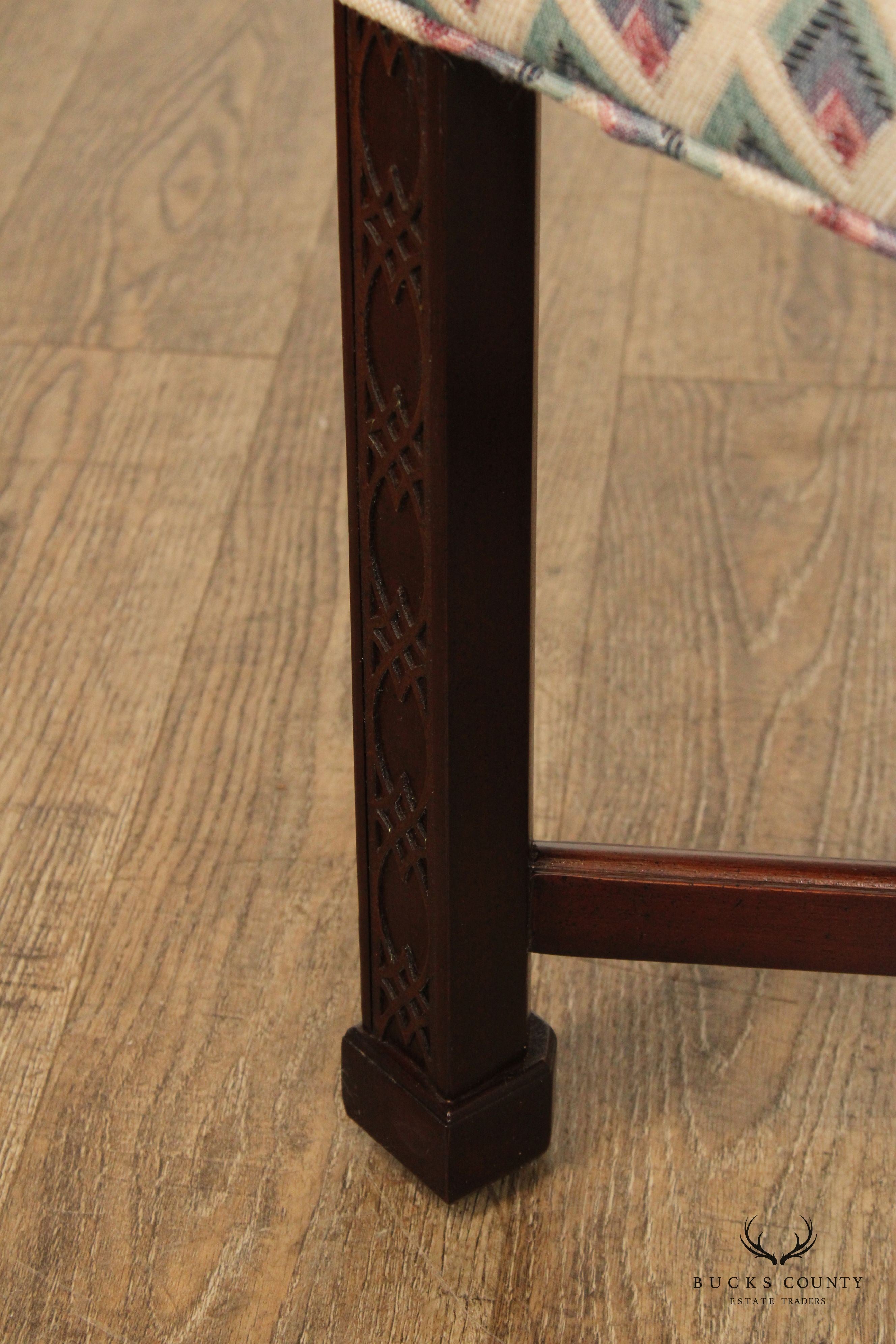 Sherrill Chinese Chippendale Style Pair of Carved Mahogany Stools