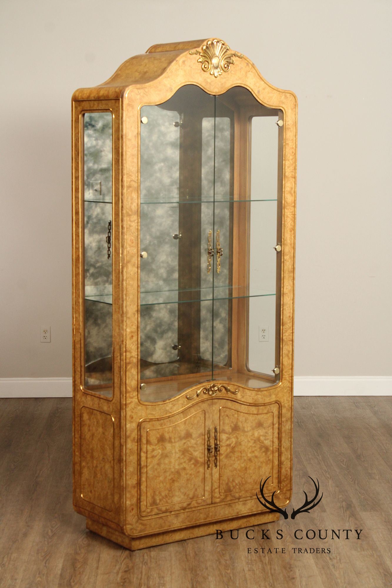 Mastercraft French Style Burl Wood Display Cabinet