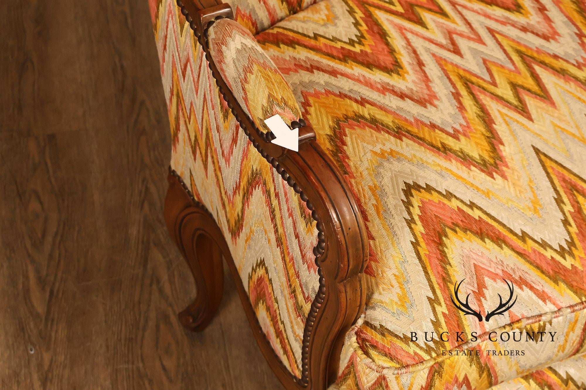 Baker Furniture French Style High Back Upholstered Wingback Armchair with Nailhead Trim