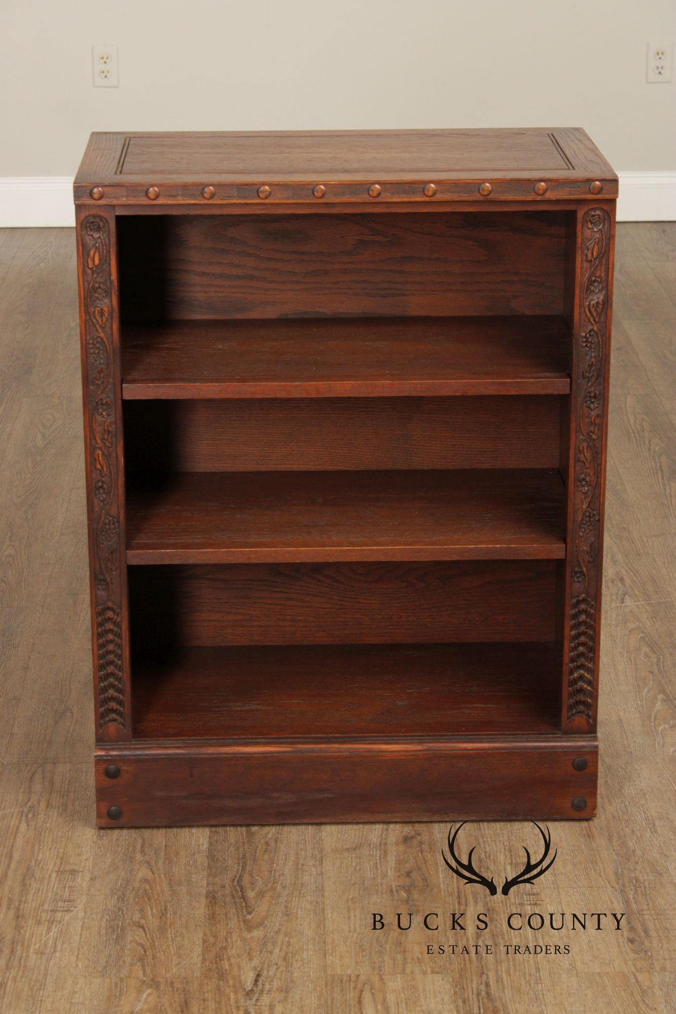 Romweber Pair of Carved Oak Low Bookcases