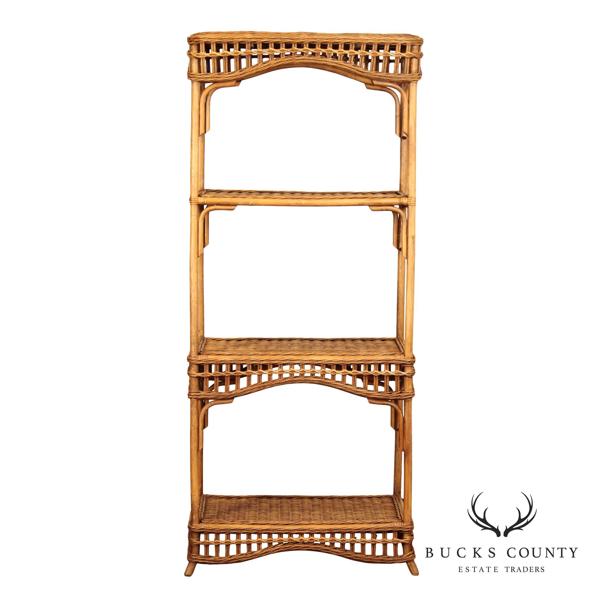 Vintage Bamboo and Wicker Etagere