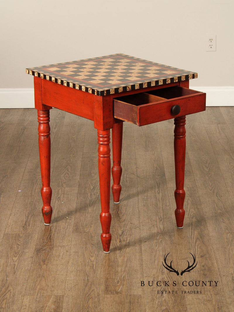 Antique Sheraton Painted Checker Board Top Side Table