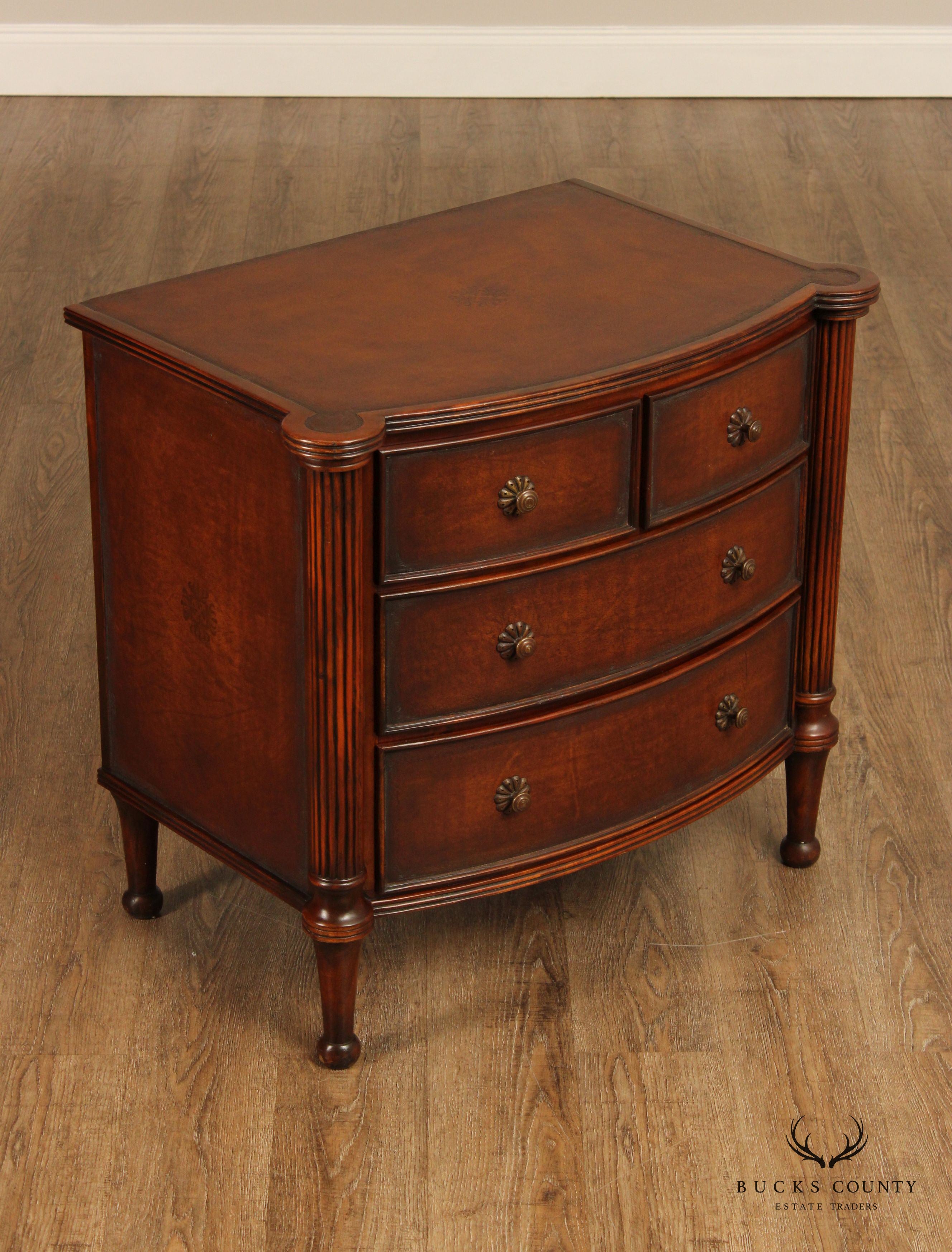 English Traditional Regency Style Mahogany And Leather Nightstand Chest