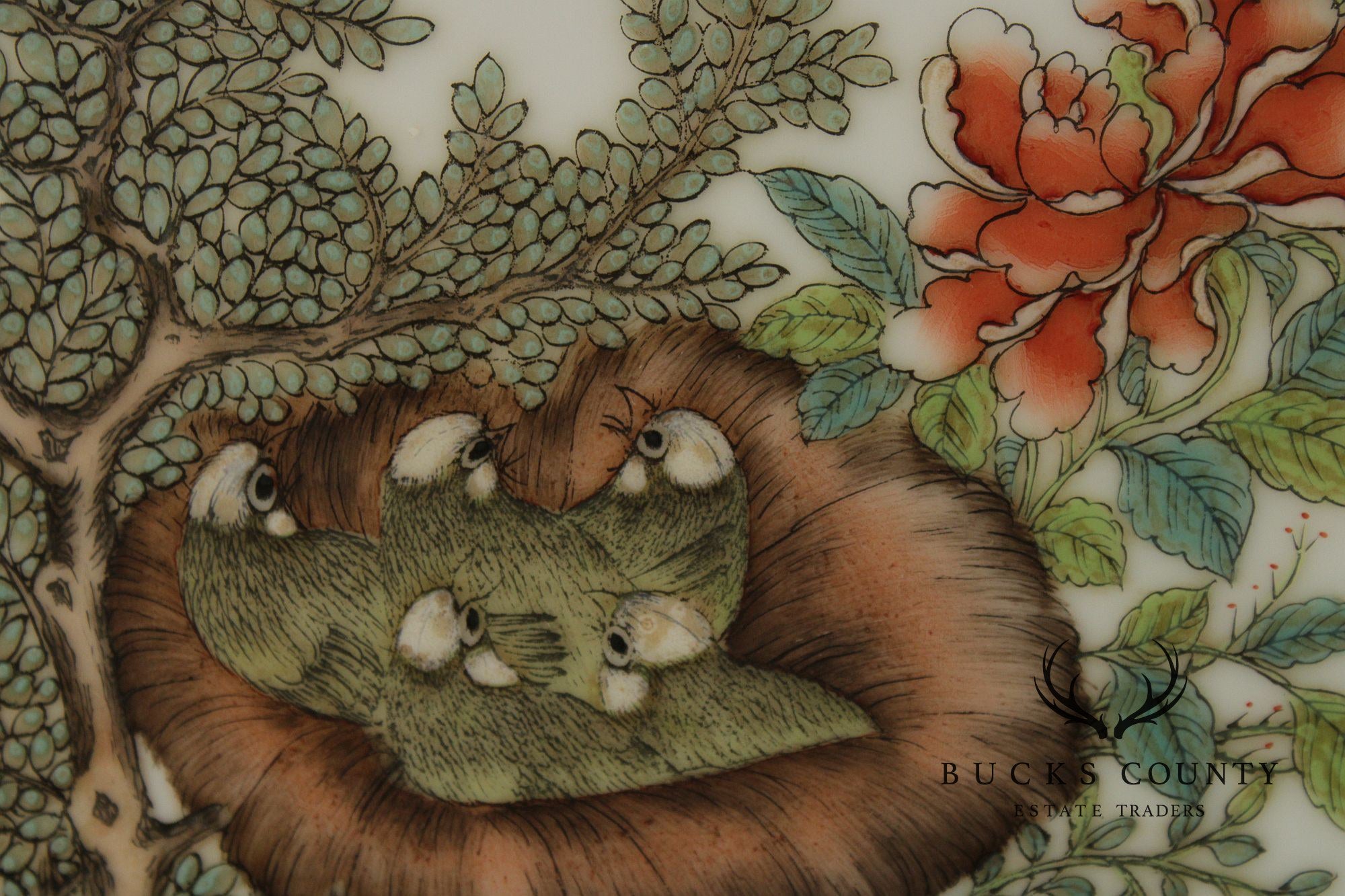 Vintage Chinese Pair of Hand Painted Porcelain Plaques