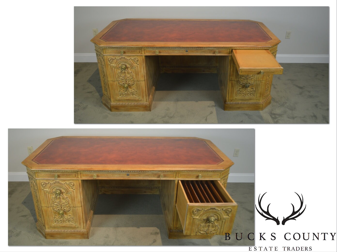 French Rococo Style Custom Quality Carved Executive Desk