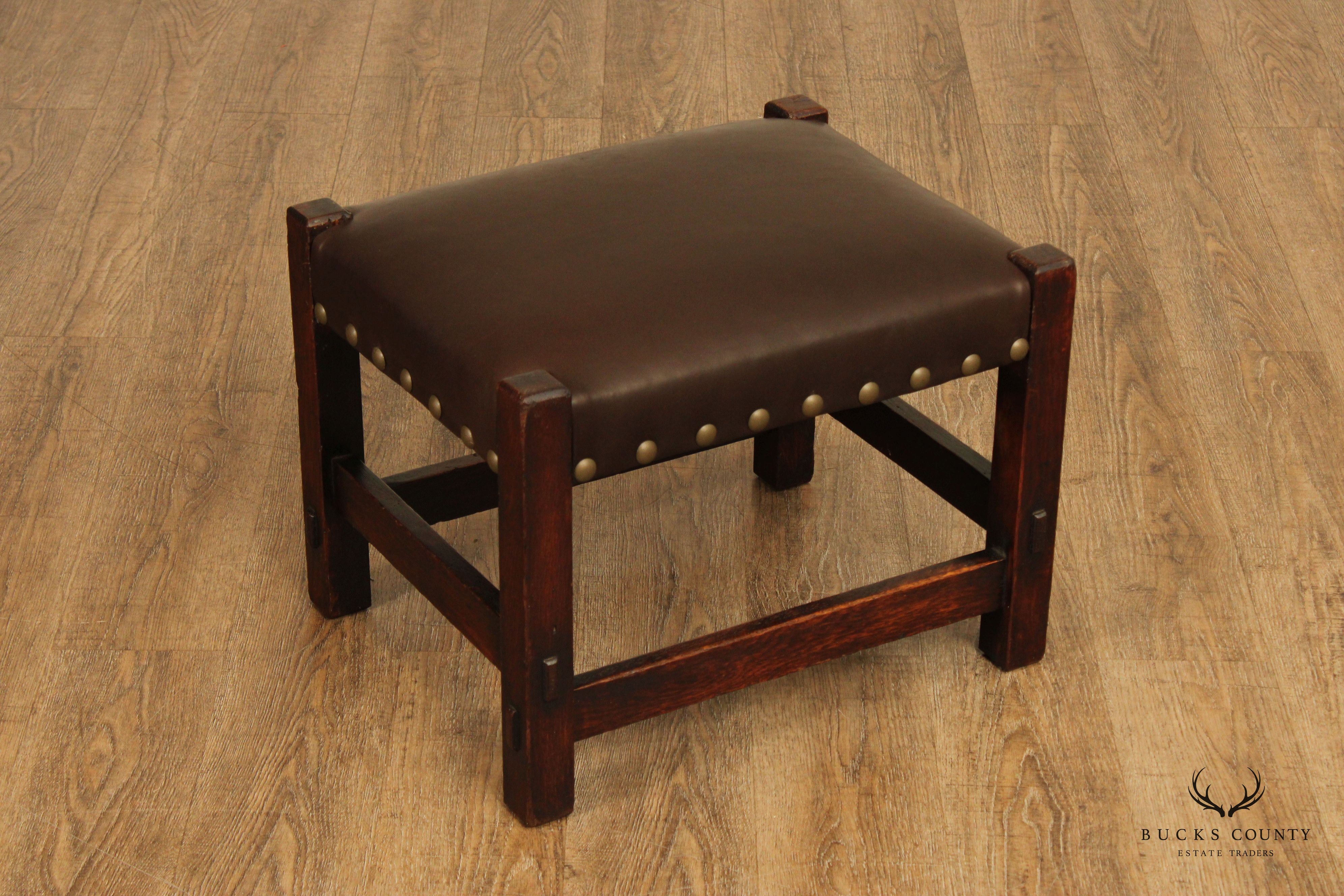 Gustav Stickley Mission Oak and Leather Foot Stool