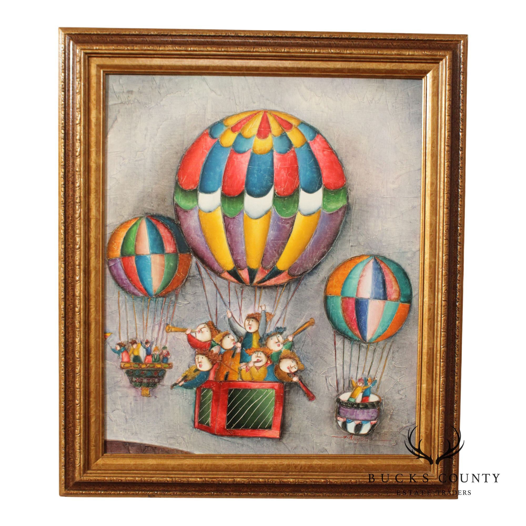 J. Roy Baz Framed Oil Painting, Hot Air Balloons