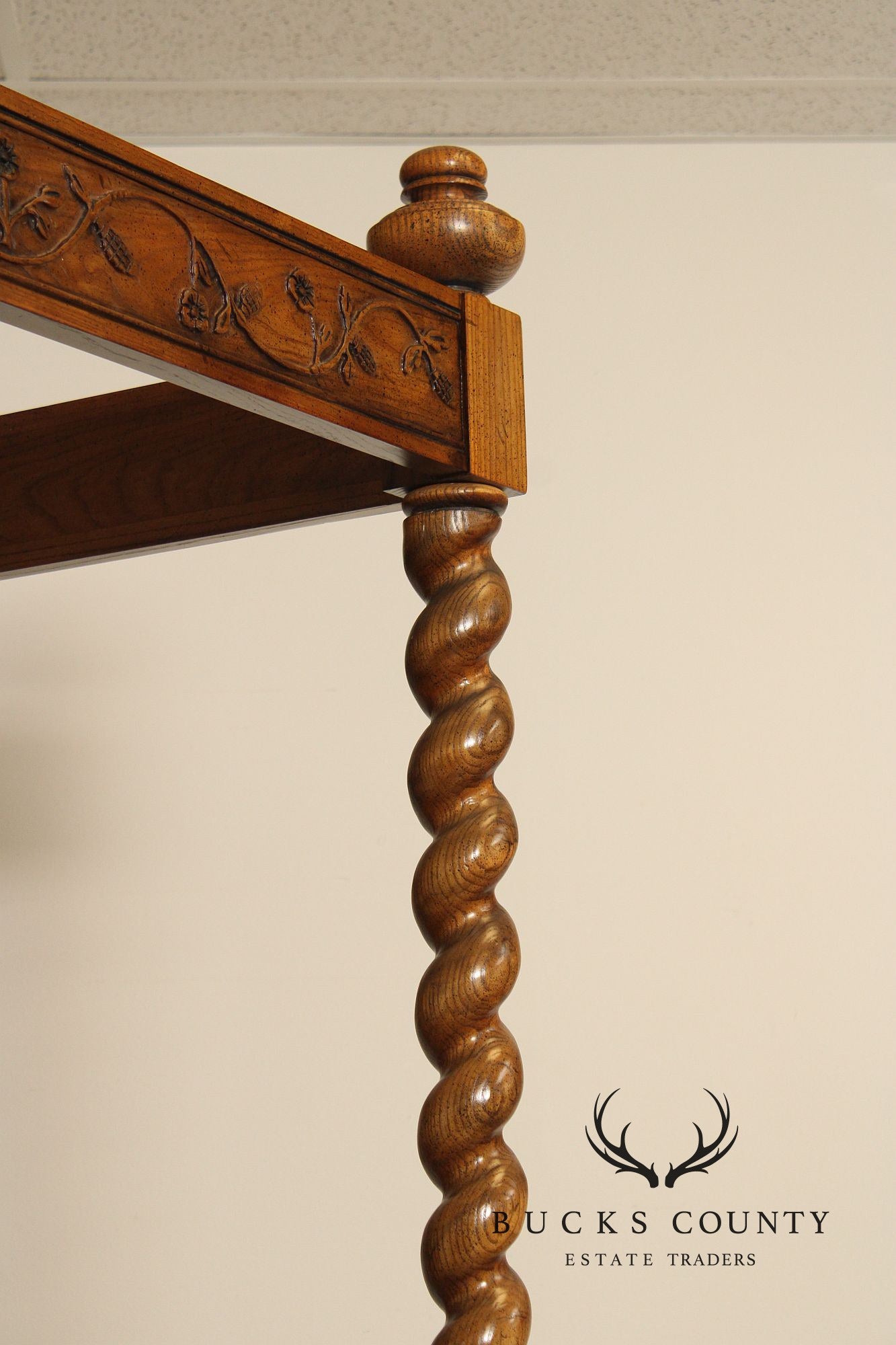 Baker Barley Twist Carved Oak King Size Canopy Poster Bed
