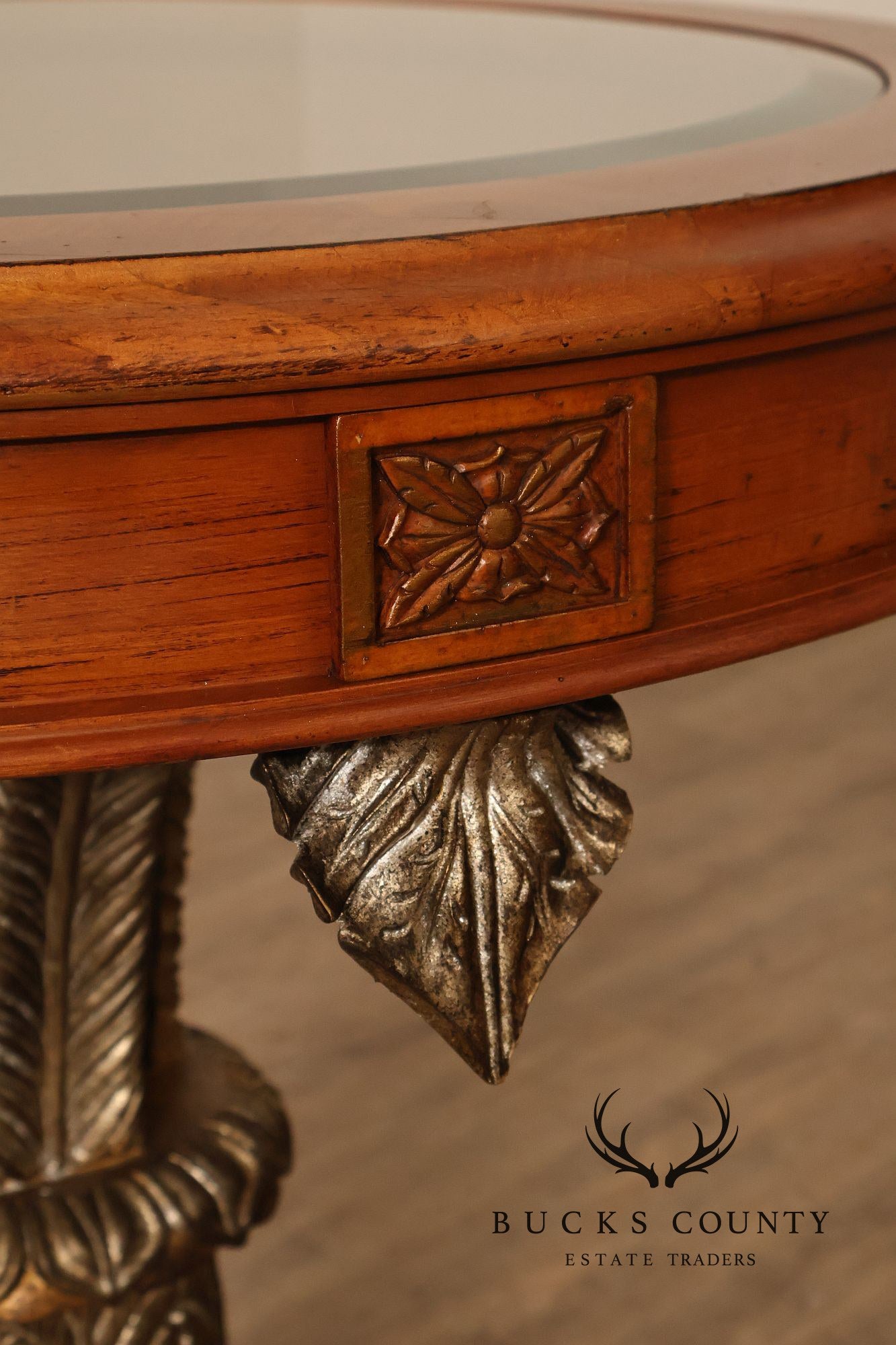 Hollywood Regency Style Round Glass Top Accent Table