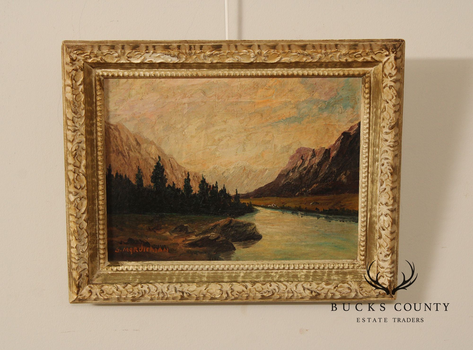 Continental School Mountain Landscape Oil Painting, Signed
