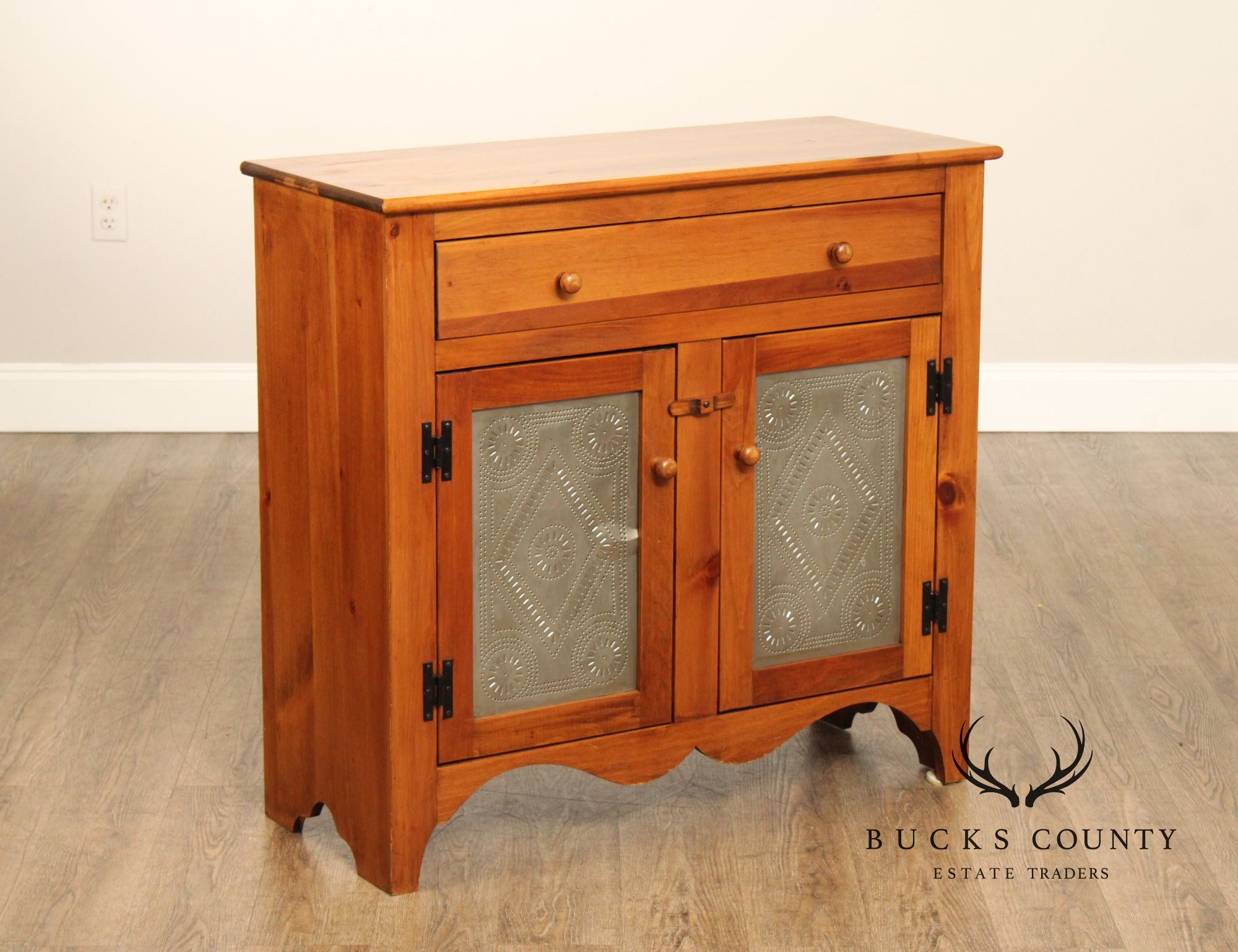 Mastercraft Pair of Pine and Punched Steel Pie Safe Cabinets