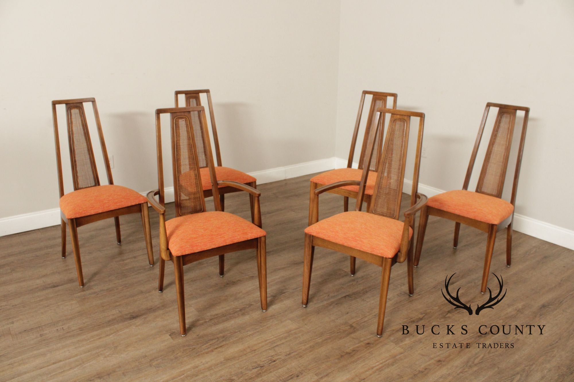 Broyhill Emphasis Mid Century Modern Set Of Six Walnut Dining Chairs