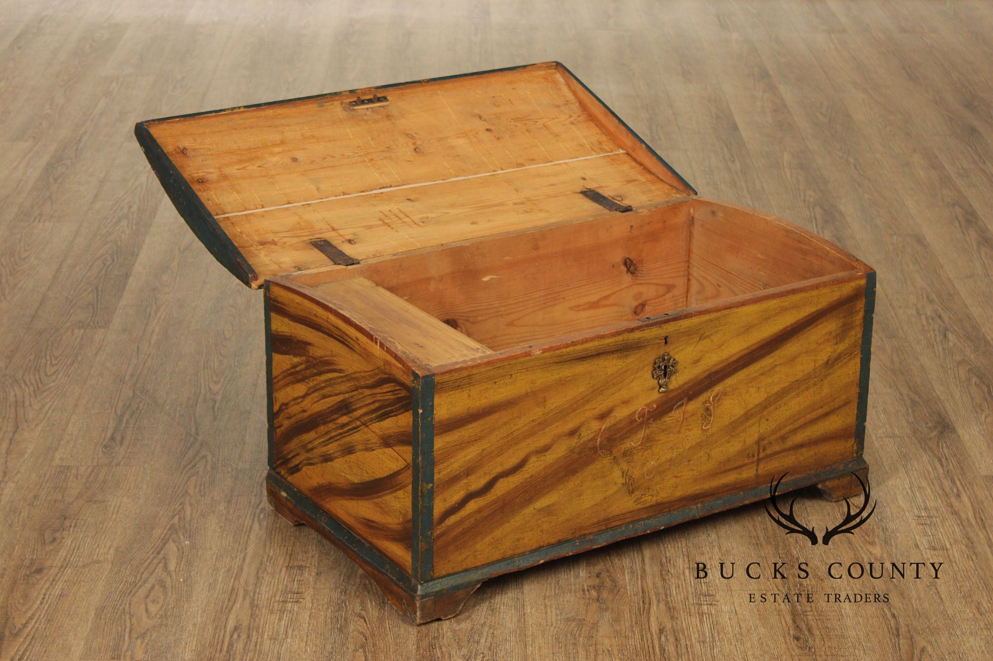 Antique Dome Top Grain Painted Pine Blanket Chest