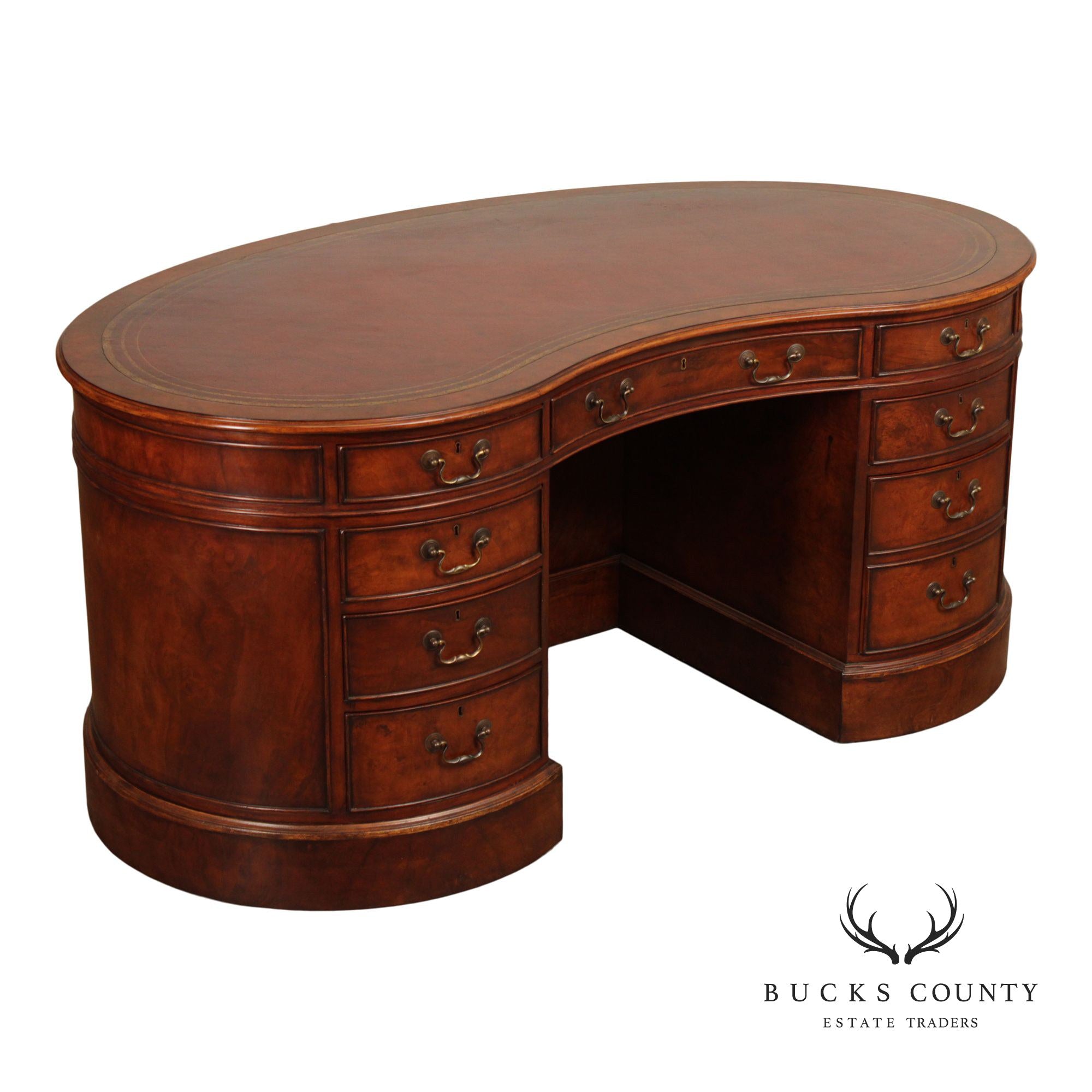 Regency Style Leather Top Walnut Kidney Executive Desk