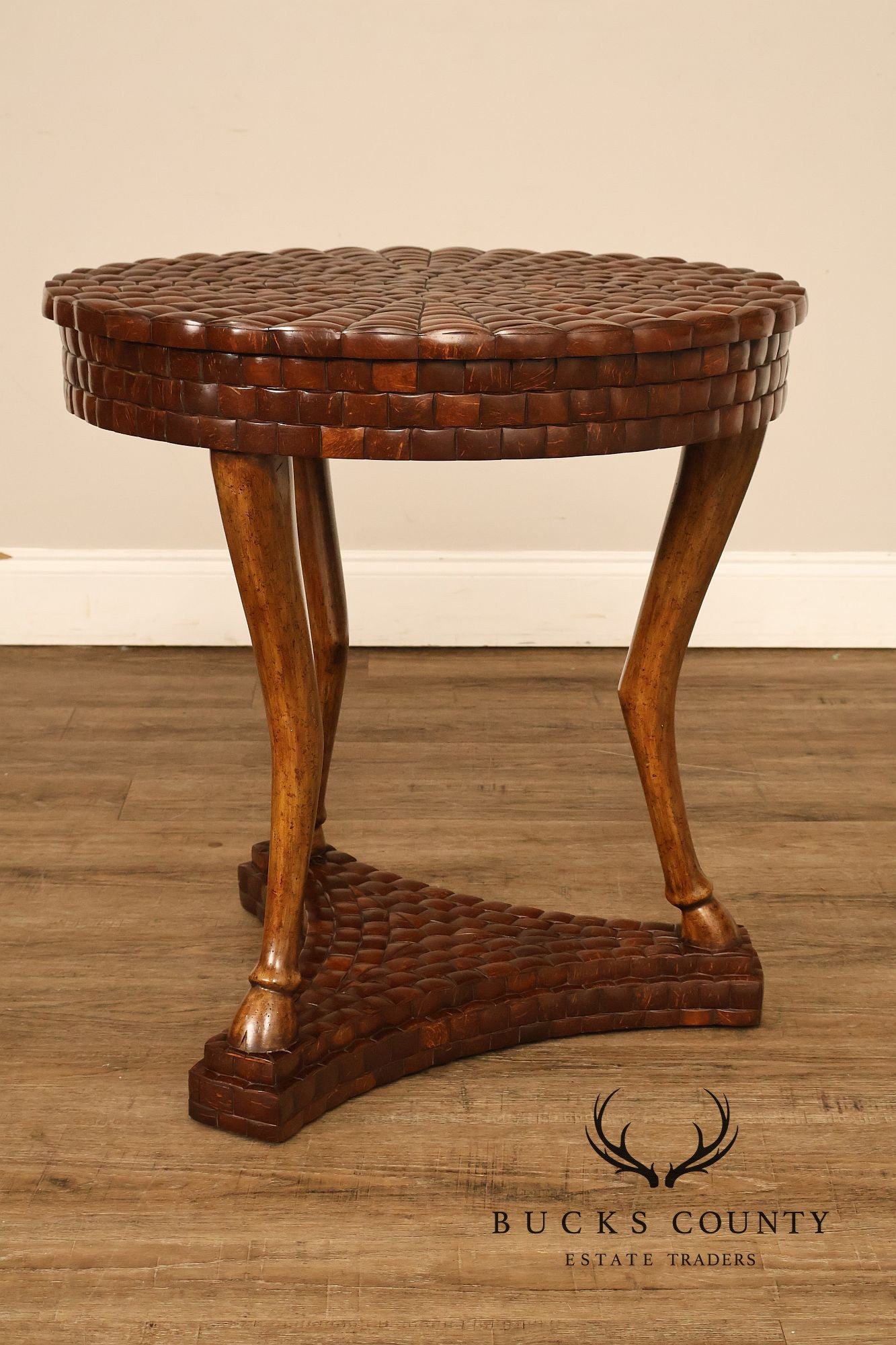 Maitland-Smith Pair Of Woven Top Round End Tables