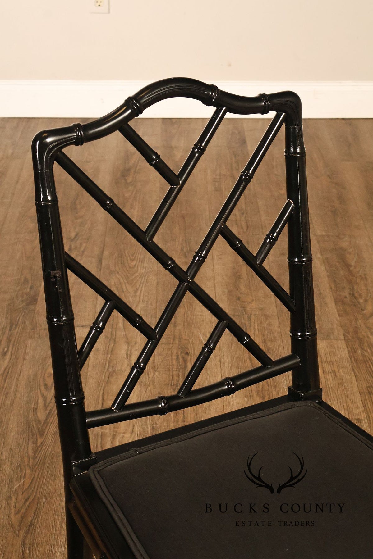 Chinese Chippendale Style Set of Four Faux Bamboo Dining Chairs
