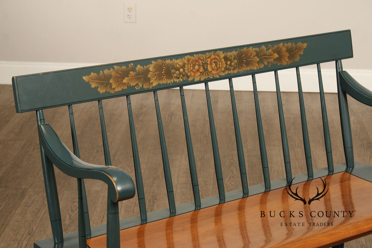 L. Hitchcock Painted Harvest Decorated Windsor Style Settee Bench