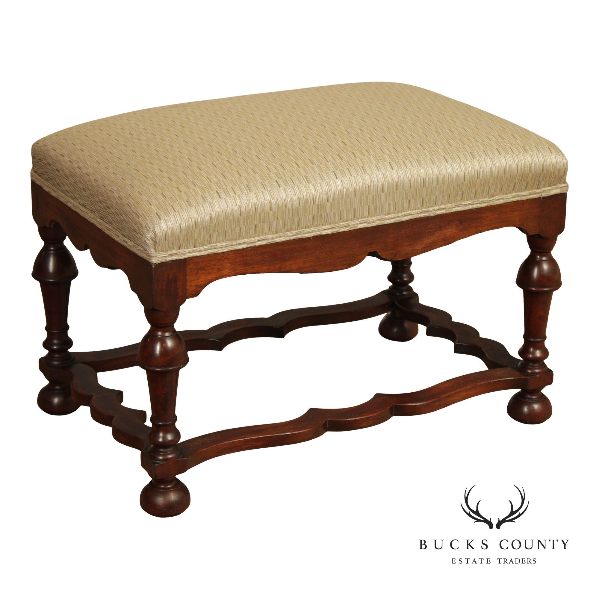 William & Mary Style Antique Carved Mahogany Bench