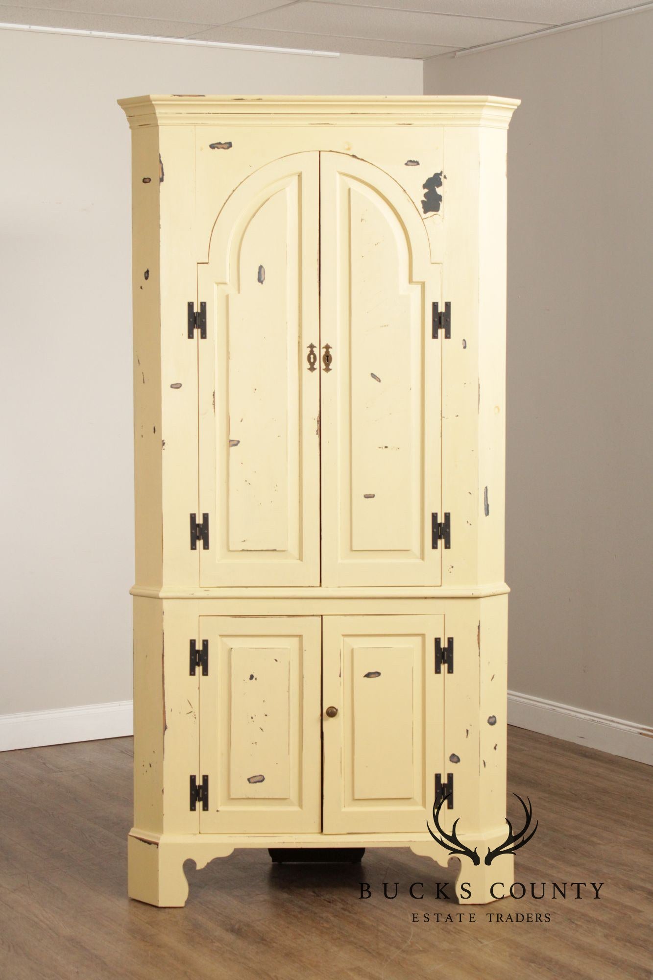 K. Alan Styer Benchmade Cream Painted Pine Corner Cupboard