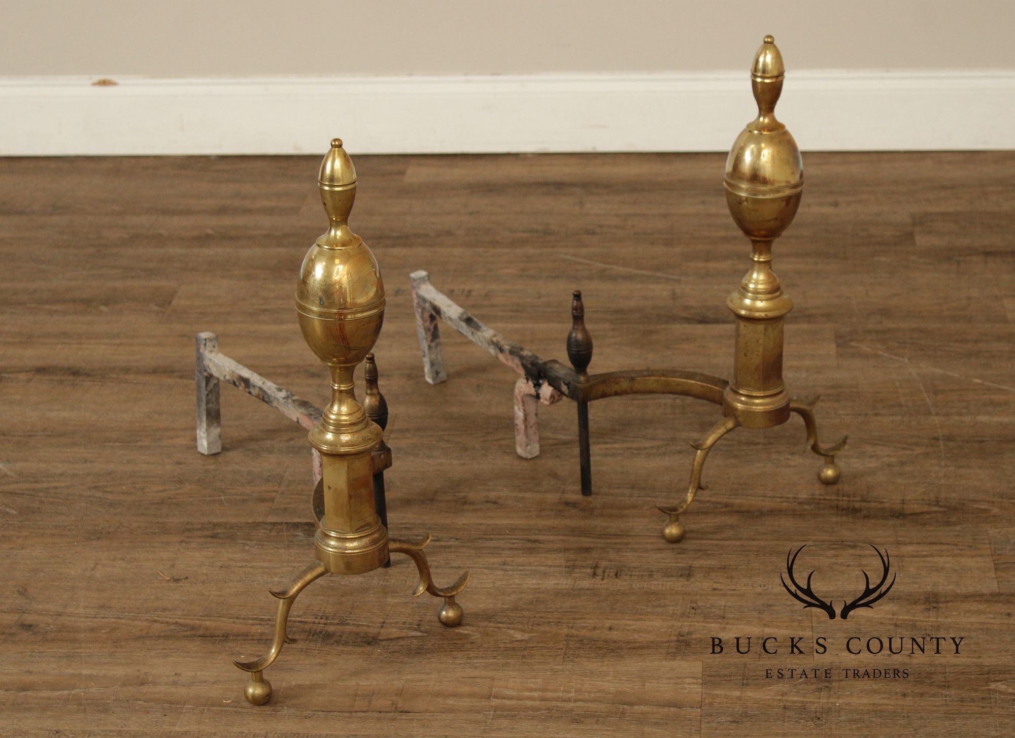 Vintage Federal Style Pair of Brass Andirons