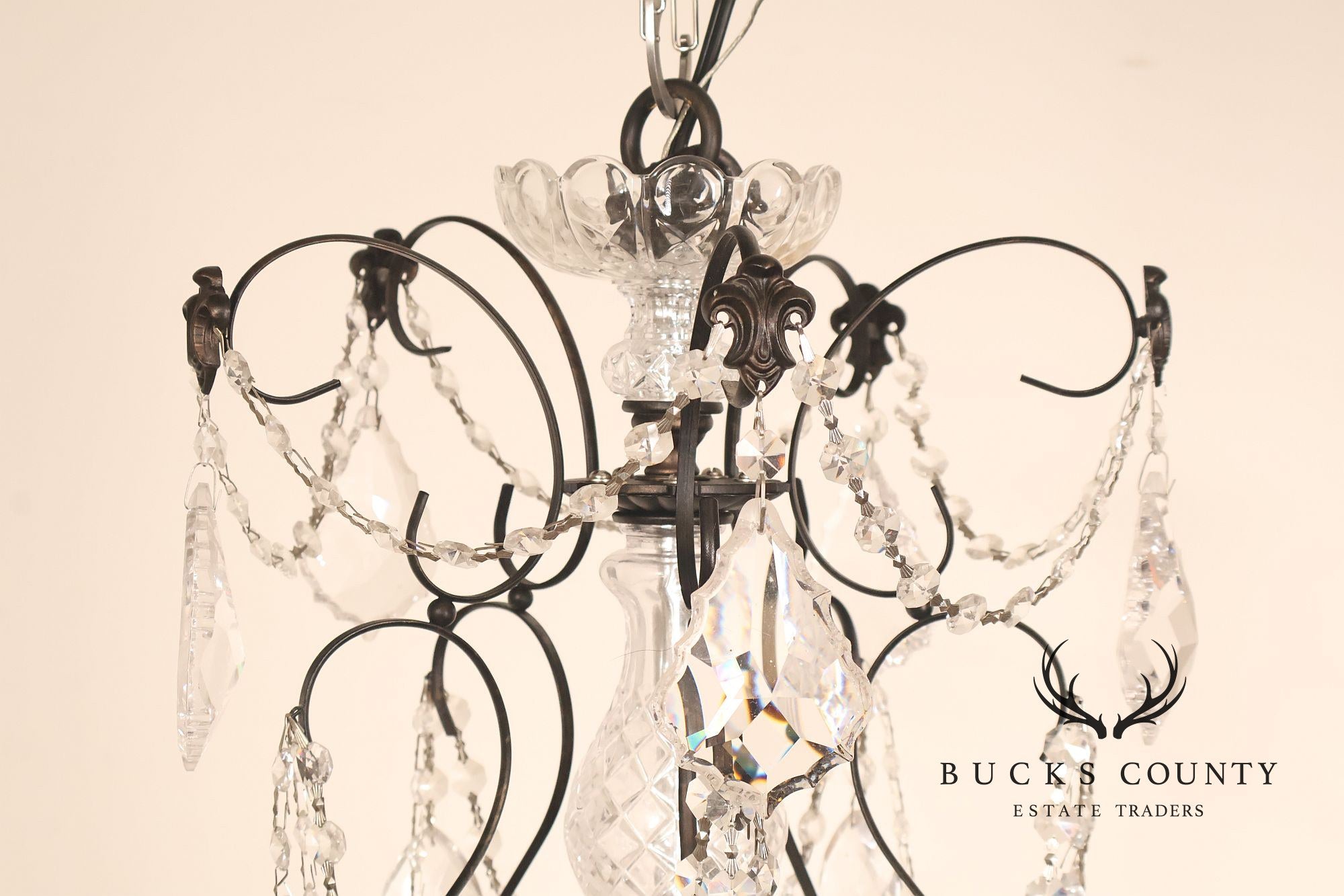 Large Twenty-Light Crystal And Wrought Iron 55" Chandelier
