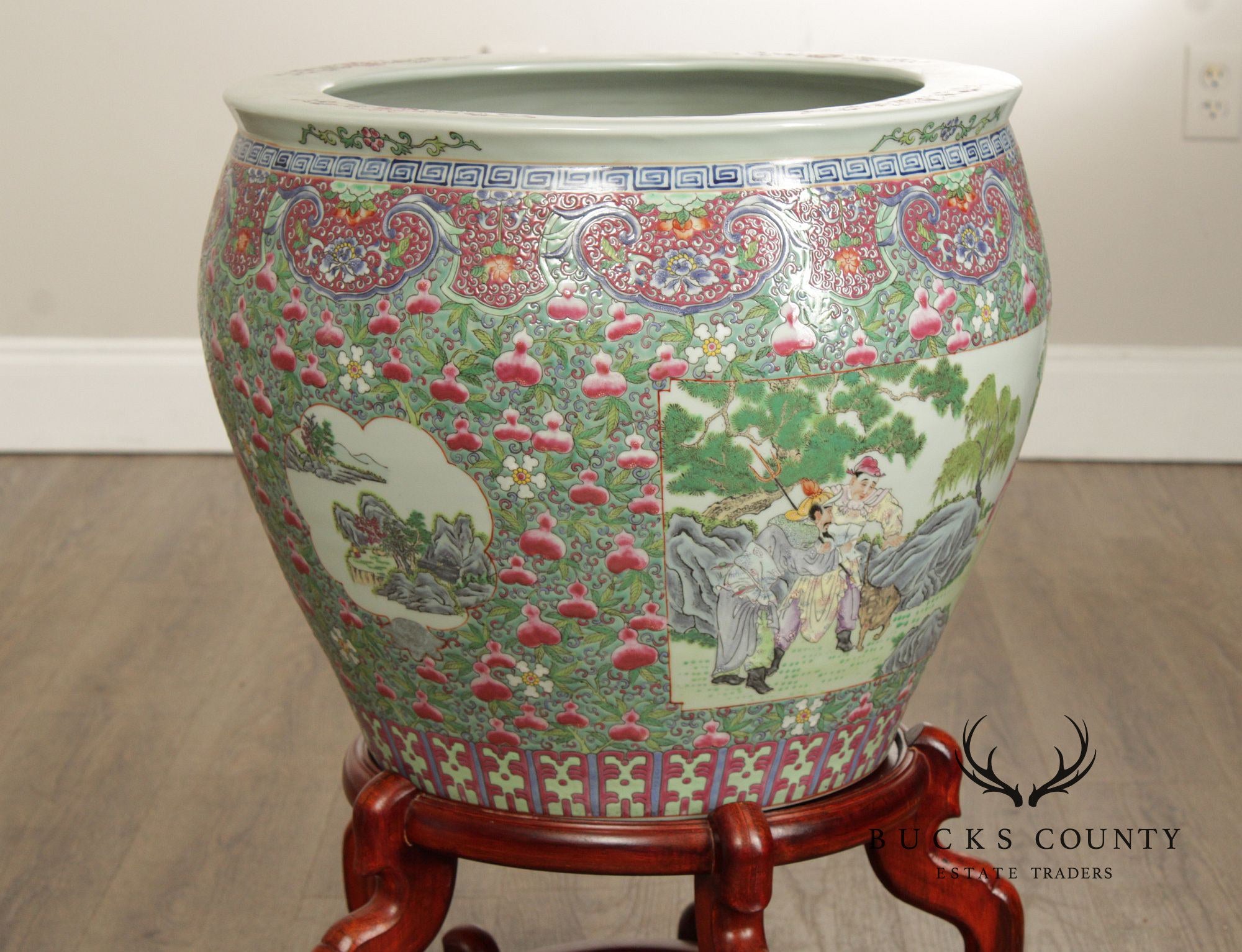 Chinese Famille Verte Fishbowl Planter on Stand