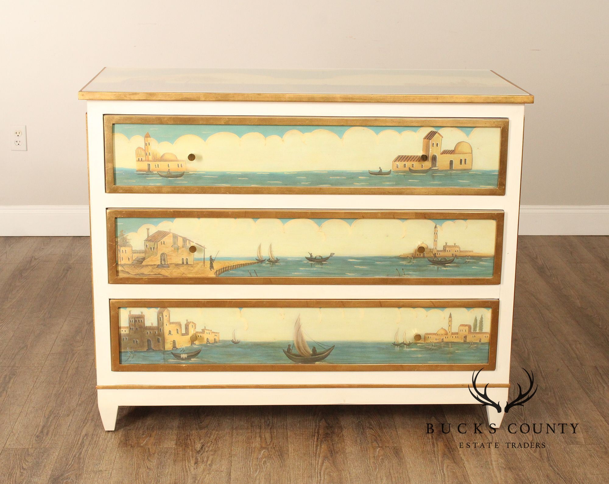 MODERN HISTORY HAND PAINTED VENETIAN THREE DRAWER CHEST COMMODE